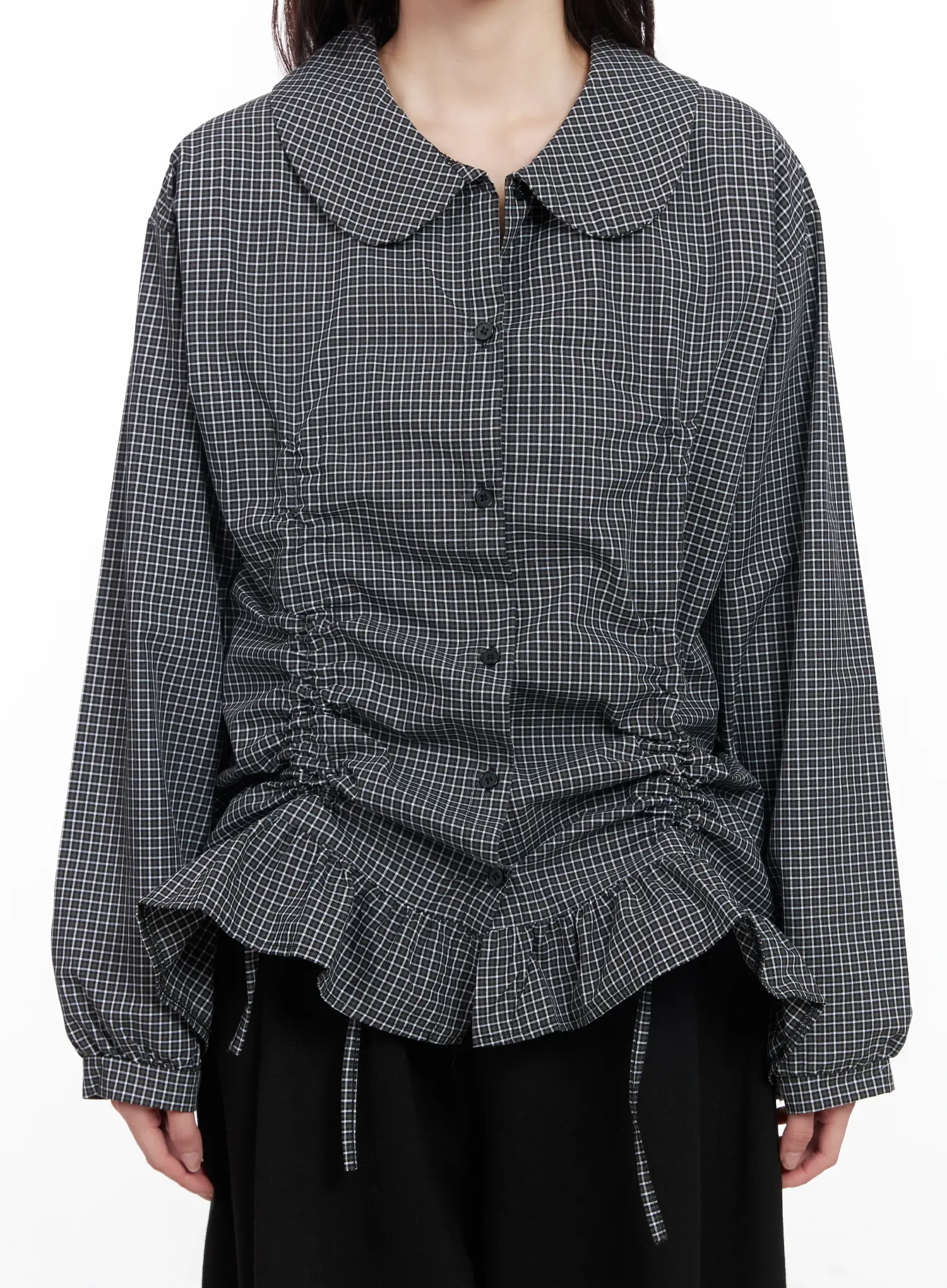 Oversized Checkered Drawstring Shirt CM531 - Image 7