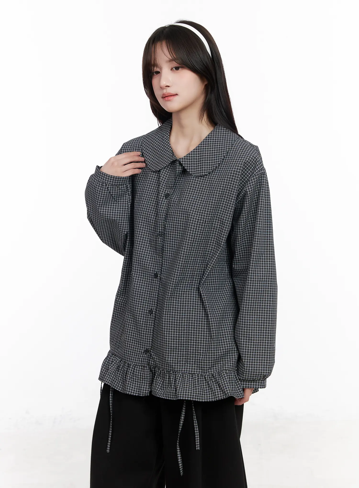 Oversized Checkered Drawstring Shirt CM531 - Image 9
