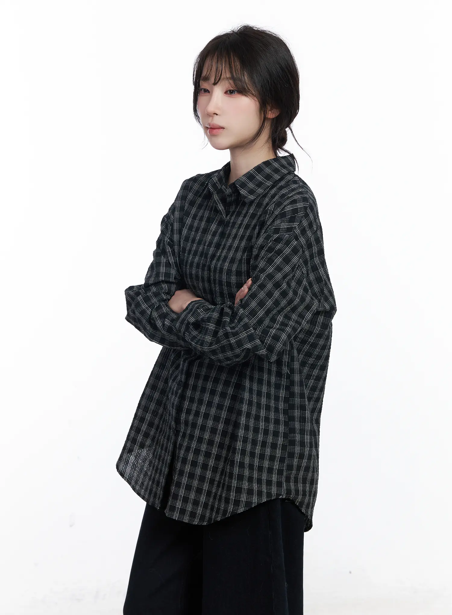 Oversized Checkered Long Sleeve Shirt CJ526 - Image 5