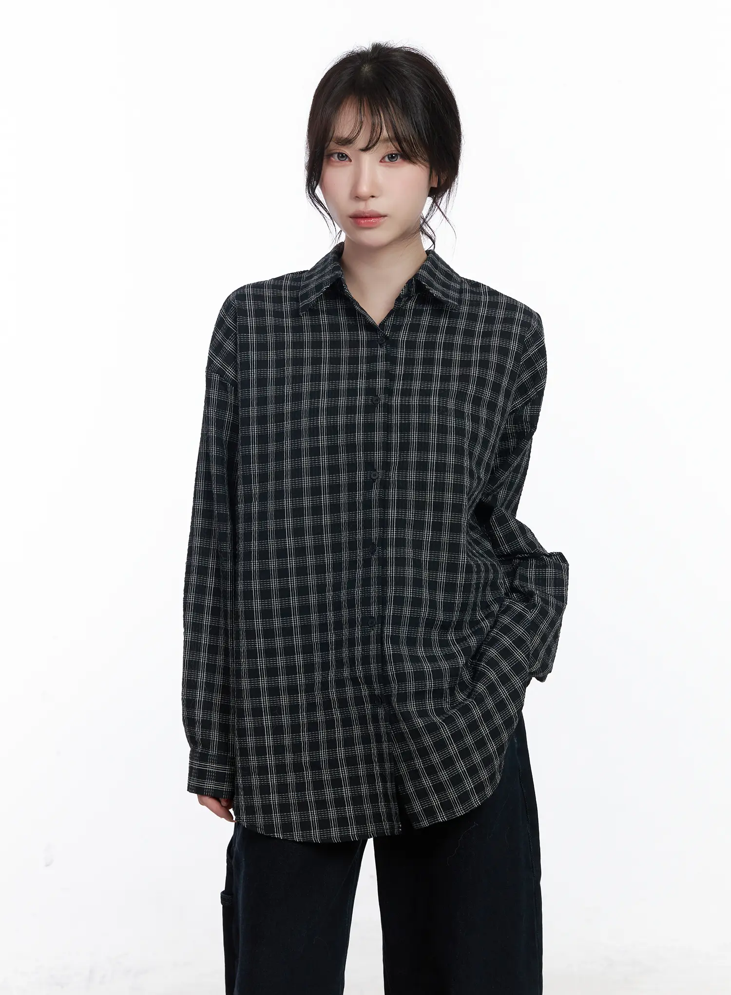 Oversized Checkered Long Sleeve Shirt CJ526 - Image 8