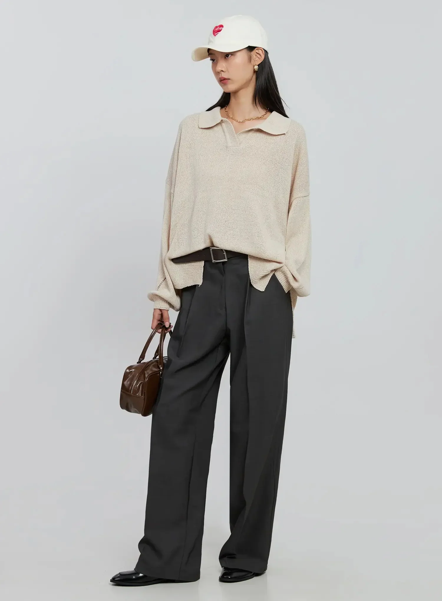 Oversized Collar Knit Top IN507