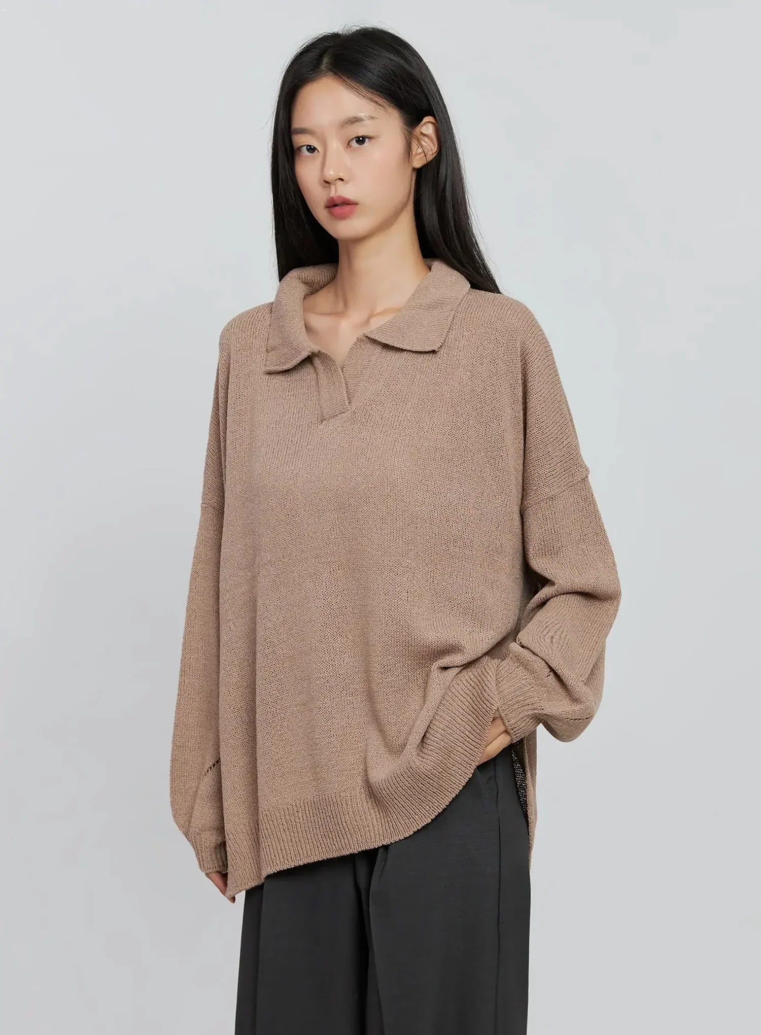 Oversized Collar Knit Top IN507 - Image 11