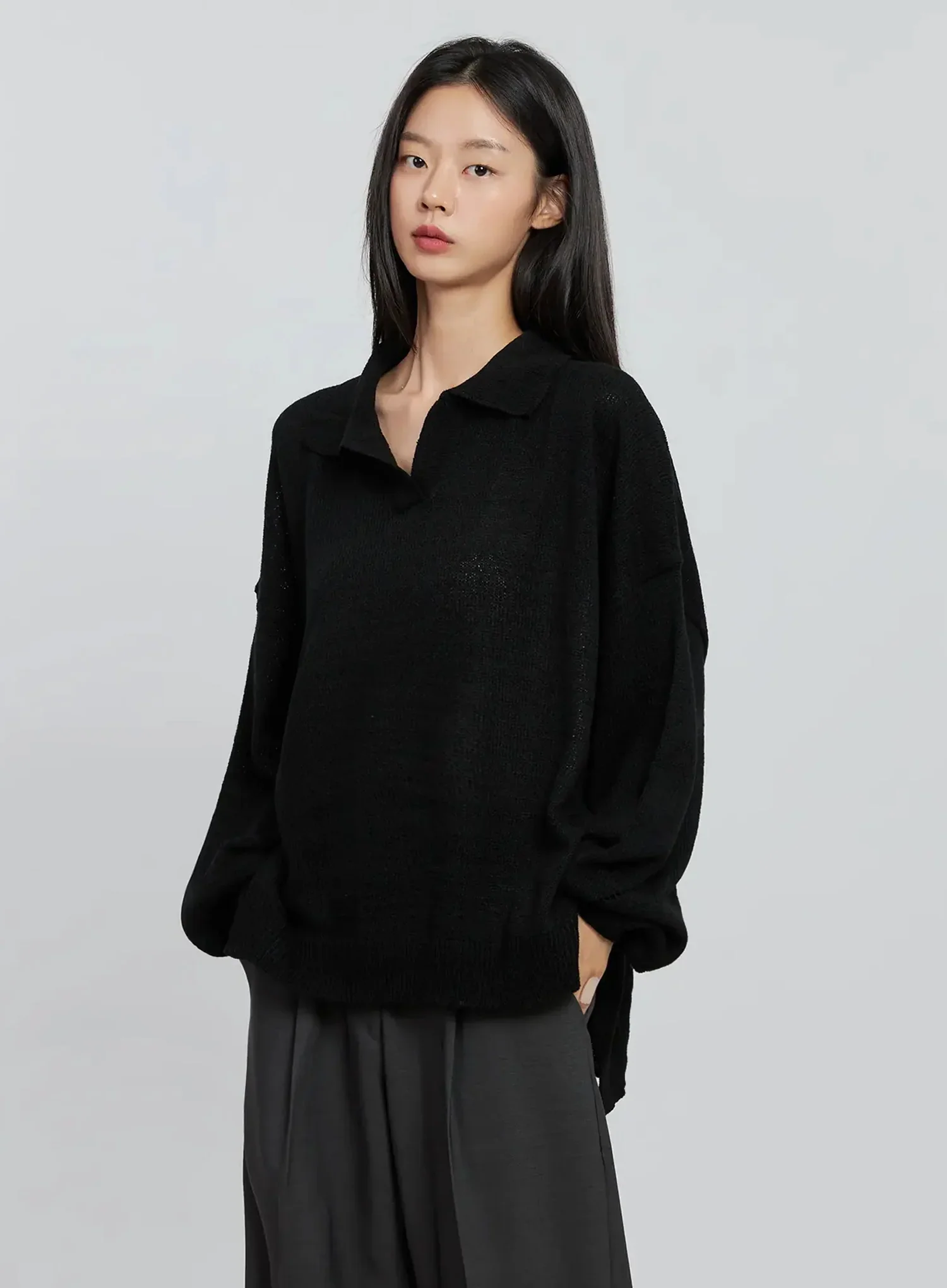 Oversized Collar Knit Top IN507 - Image 19