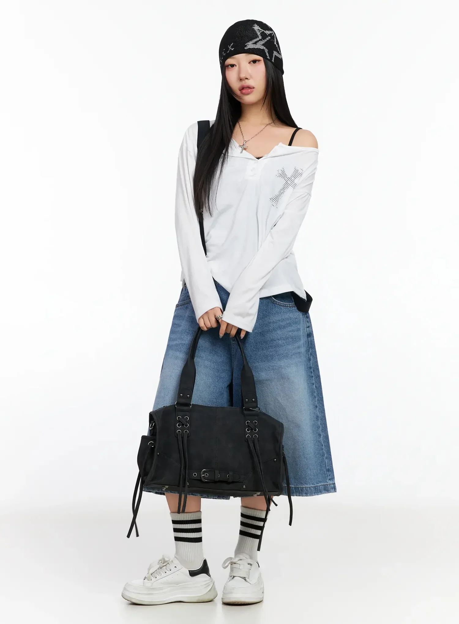Oversized Cross Detail Long-Sleeve Top CA513 - Image 13