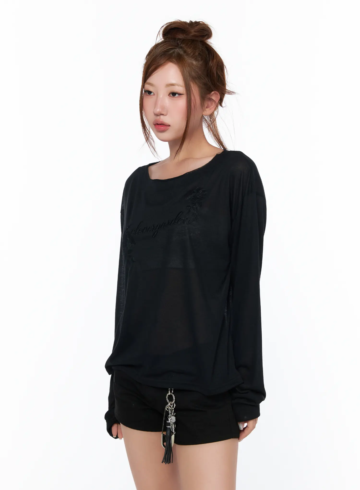 Oversized Embroidered Sheer Long Sleeve Tee CA515 - Image 10
