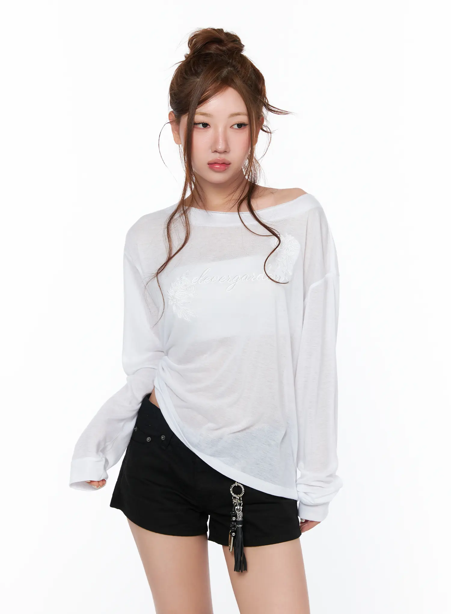 Oversized Embroidered Sheer Long Sleeve Tee CA515 - Image 4
