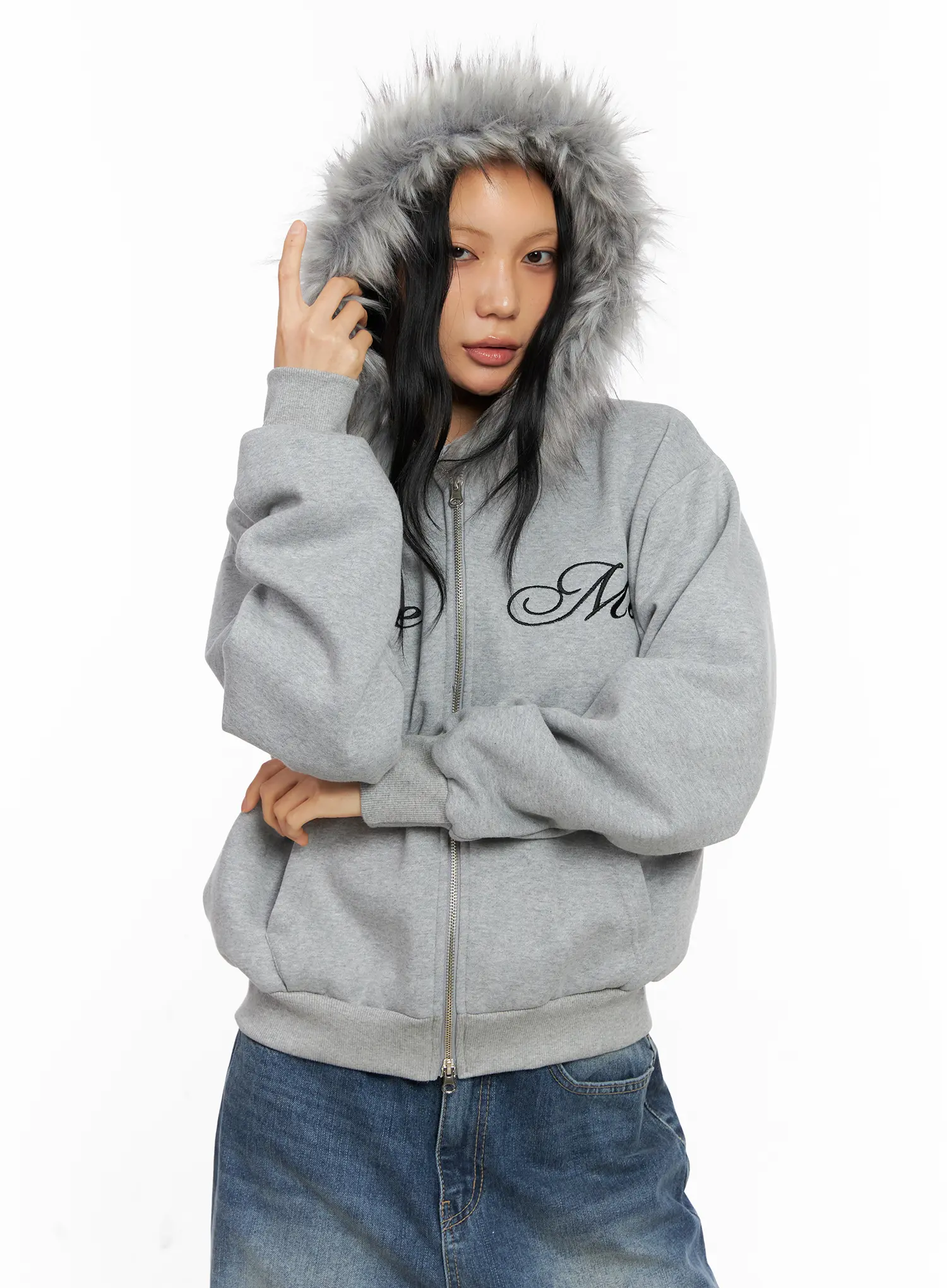 Oversized Fur Zip-Up Hoodie CO529