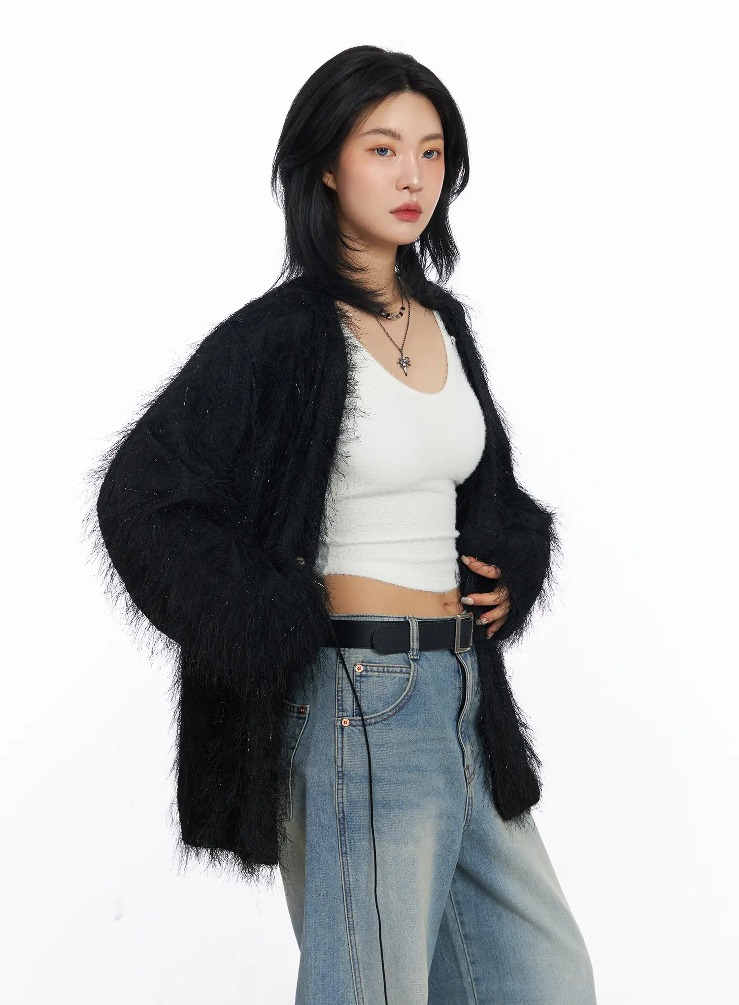 Oversized Fuzzy Knit Cardigan CJ523 - Image 11