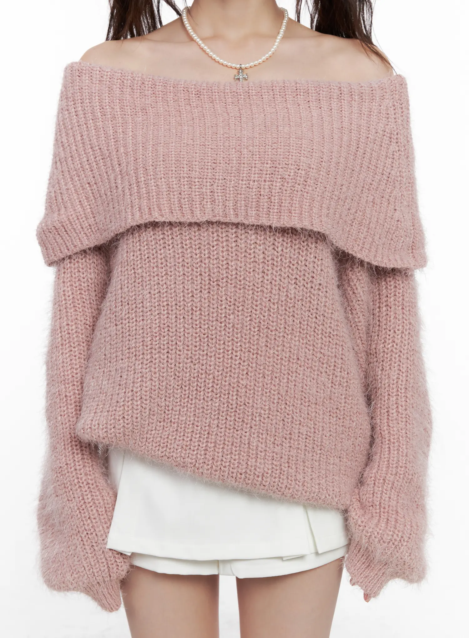 Oversized Off-Shoulder Fuzzy Knit Sweater CN510 - Image 3