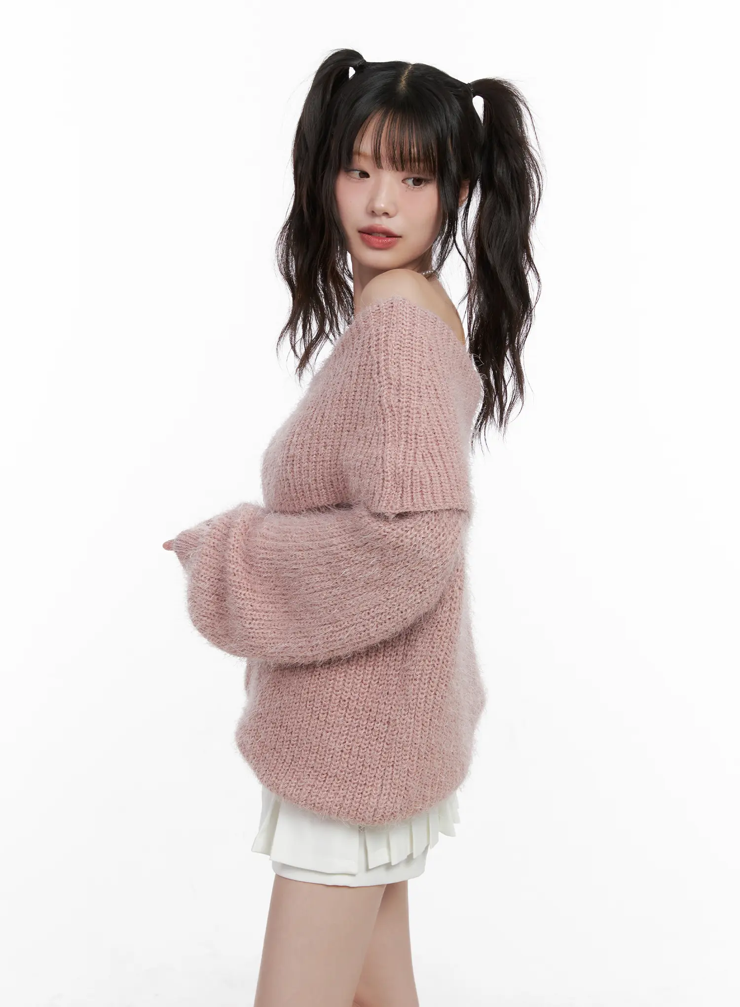 Oversized Off-Shoulder Fuzzy Knit Sweater CN510 - Image 5