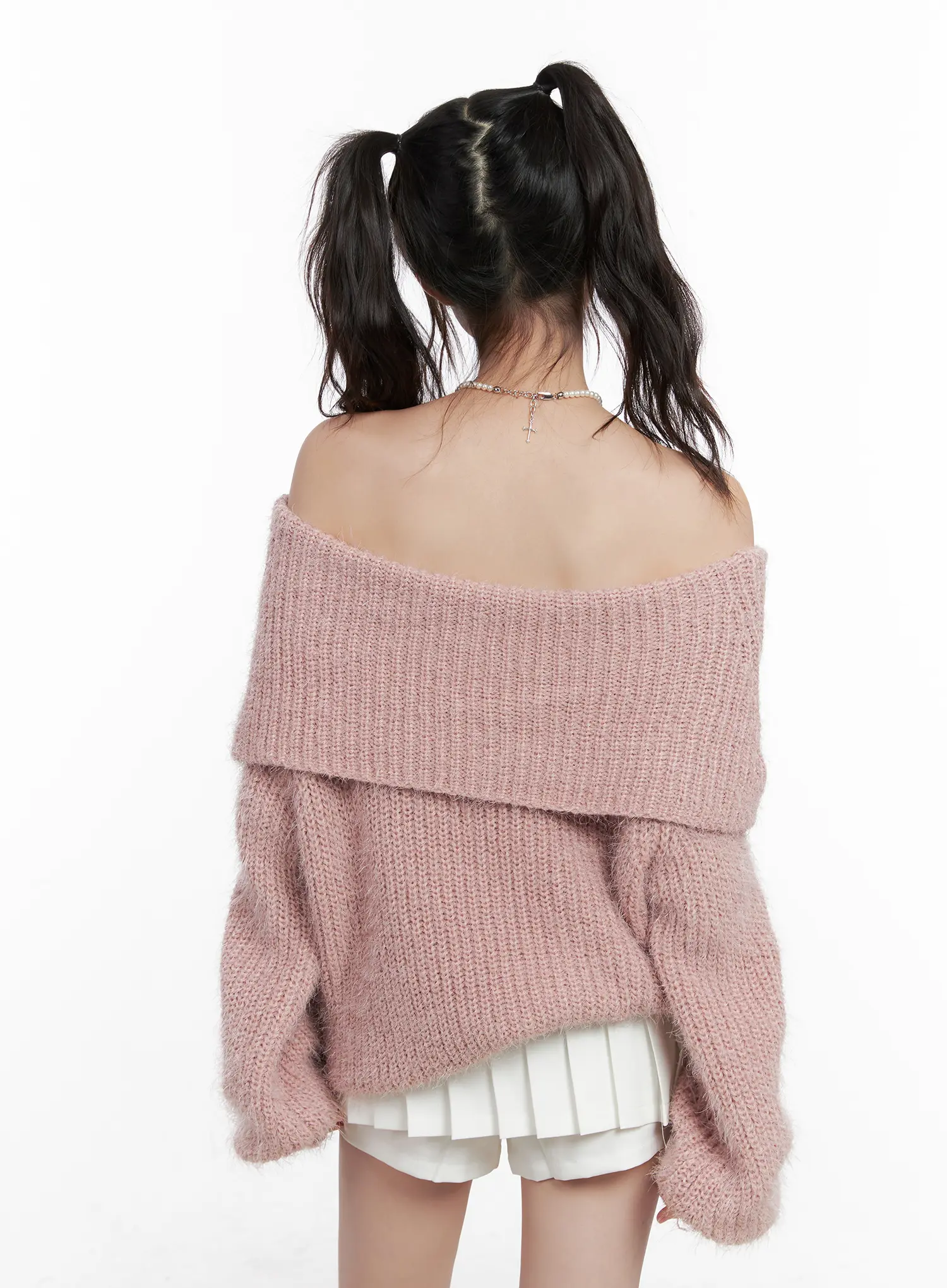 Oversized Off-Shoulder Fuzzy Knit Sweater CN510 - Image 7