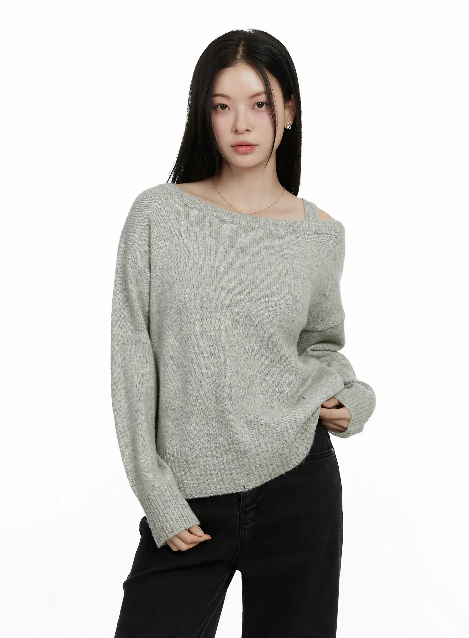 Oversized Off-Shoulder Knit Sweater F502 - Image 6