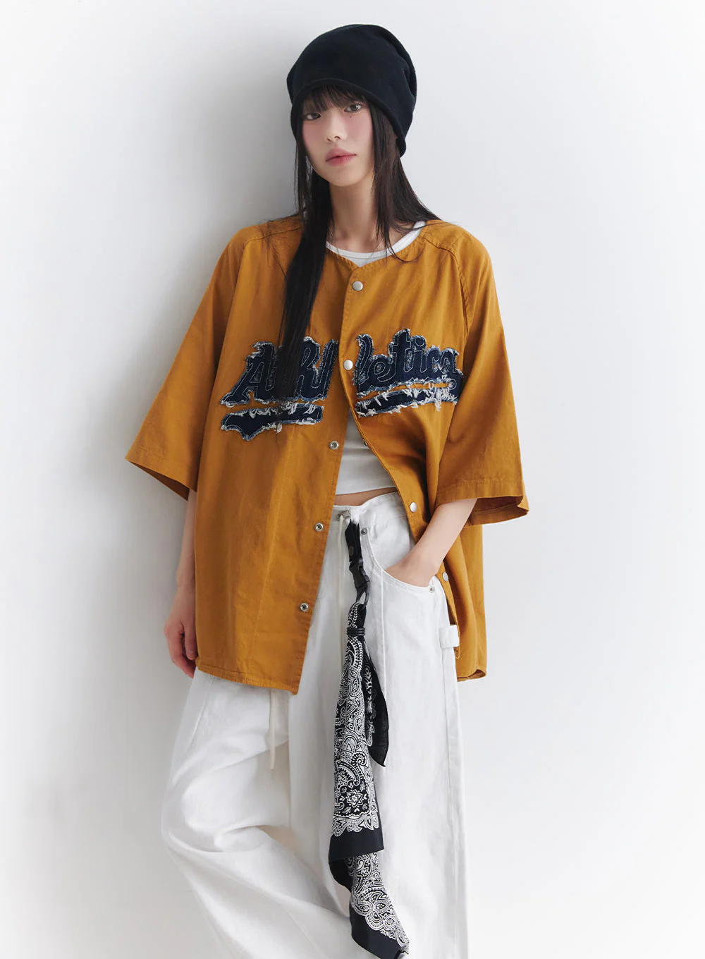 Oversized Patchwork Button-Up Shirt IA528 - Image 13