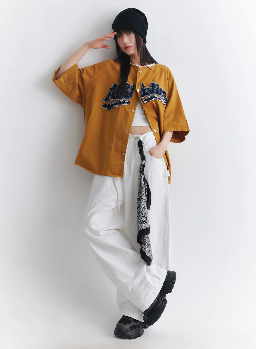 Oversized Patchwork Button-Up Shirt IA528 - Image 2