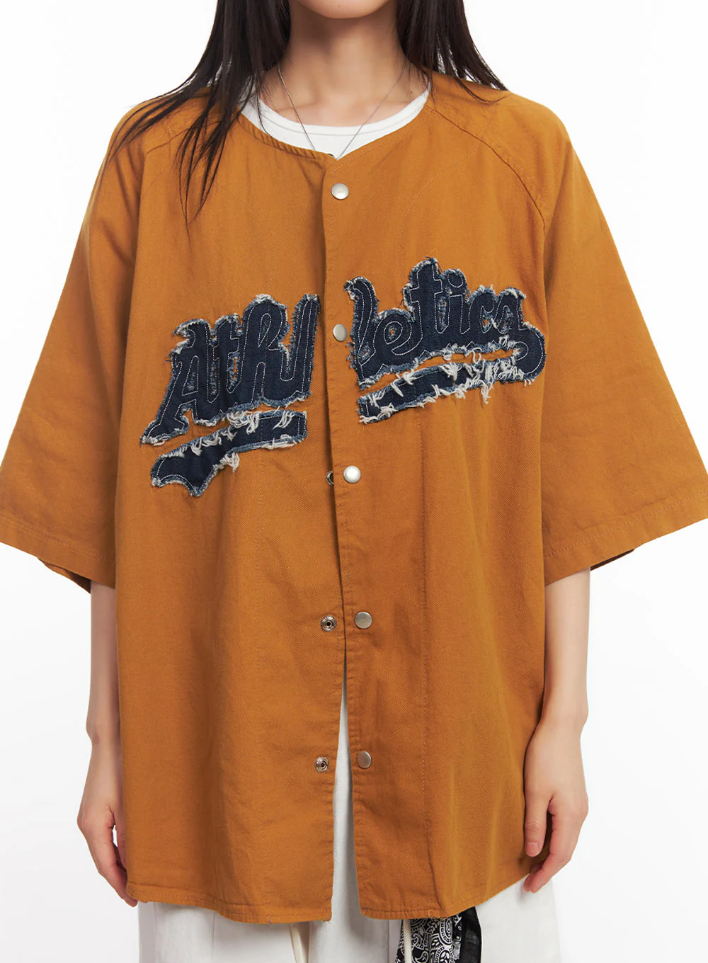 Oversized Patchwork Button-Up Shirt IA528 - Image 3