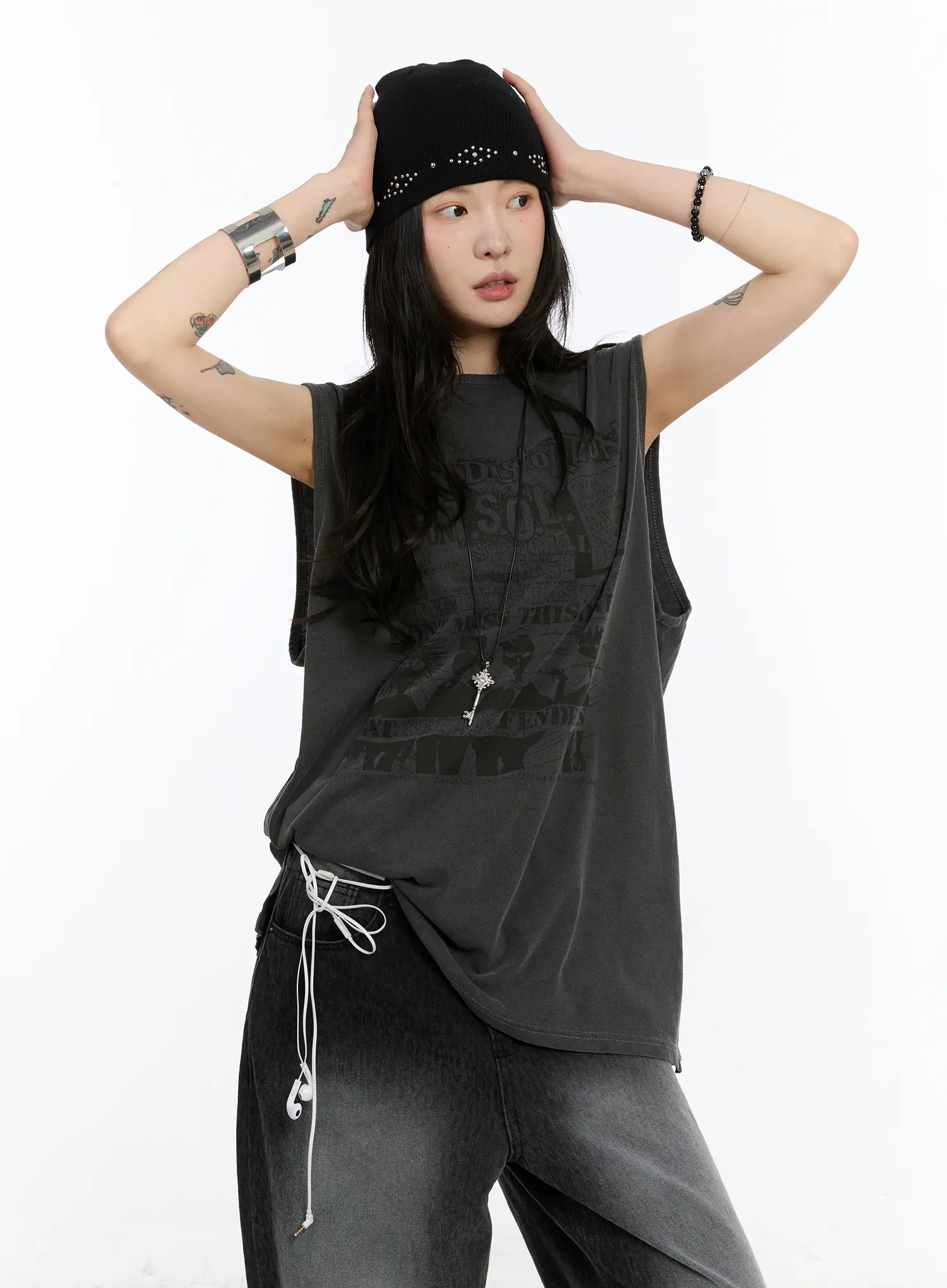 Oversized Pigment Print Sleeveless Top CA508