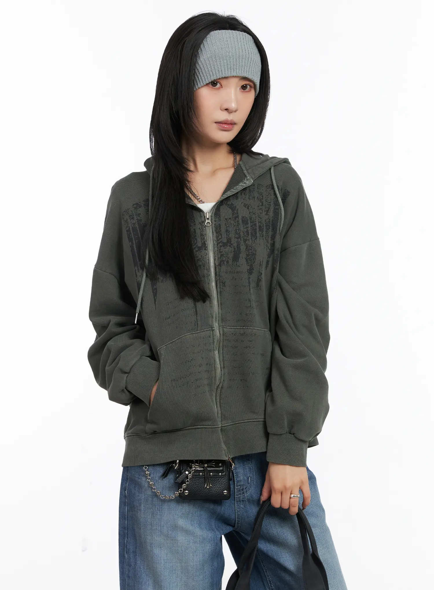 Oversized Pigment Print Zip-Up Hoodie CD505