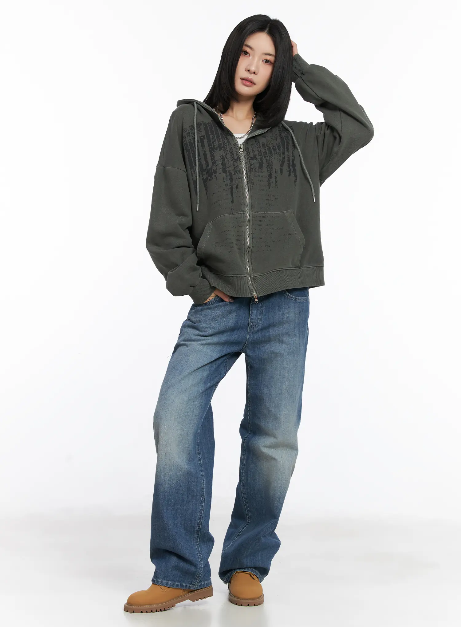 Oversized Pigment Print Zip-Up Hoodie CD505 - Image 6