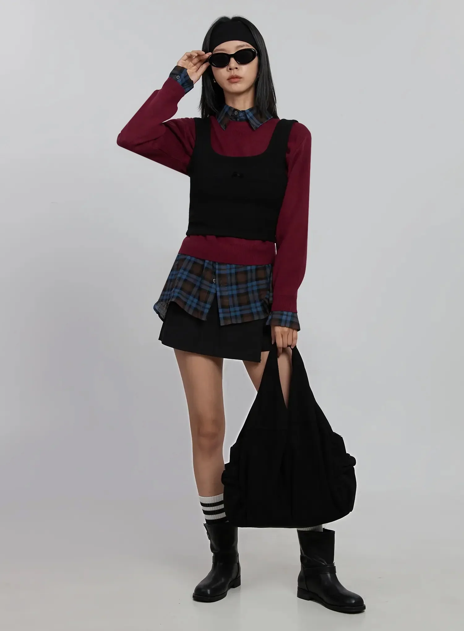 Oversized Plaid Button-Up Shirt ID504 - Image 11