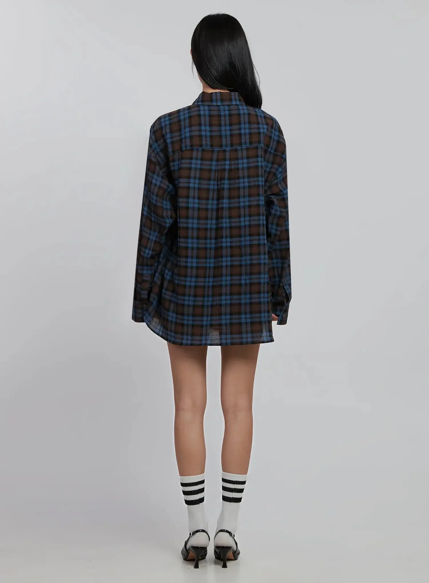 Oversized Plaid Button-Up Shirt ID504 - Image 6