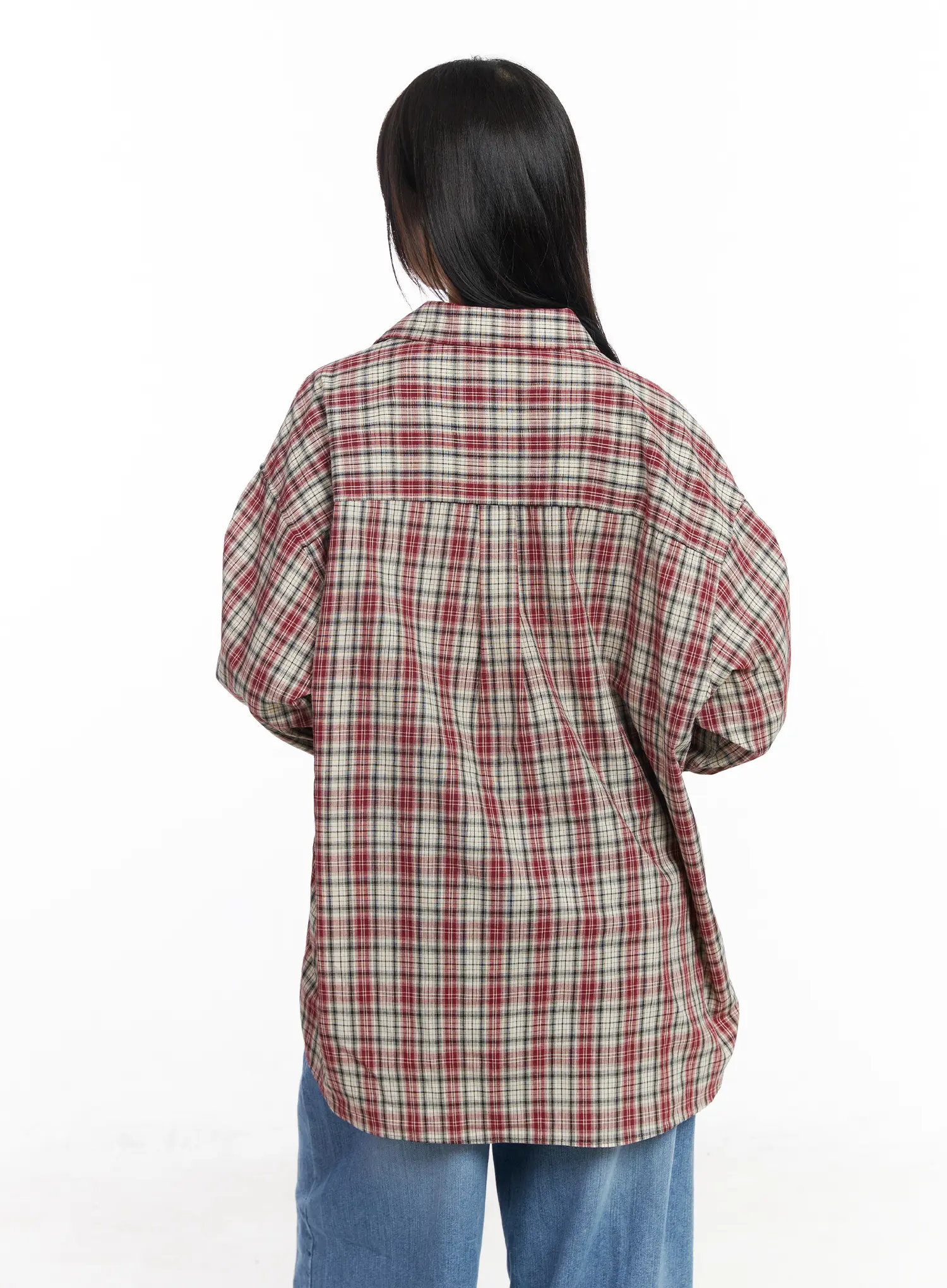 Oversized Plaid Long Sleeve Shirt CF506 - Image 9