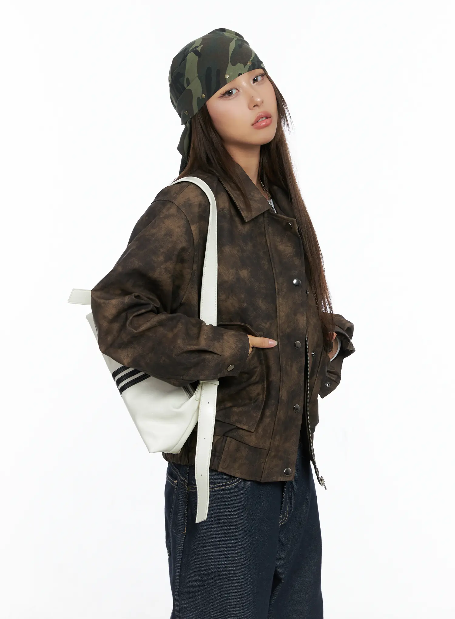 Oversized Print Leather Jacket CS505 - Image 9