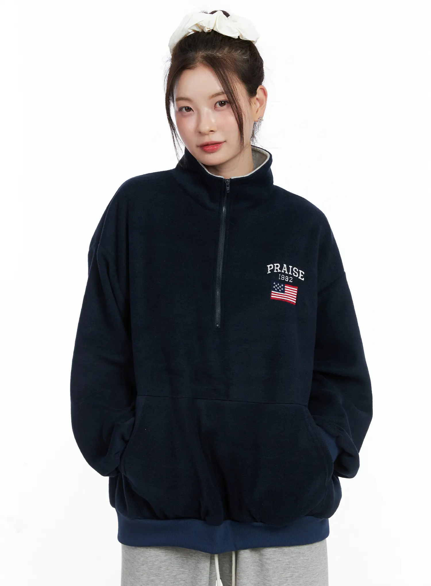 Oversized Quarter-Zip Fleece Pullover CN518