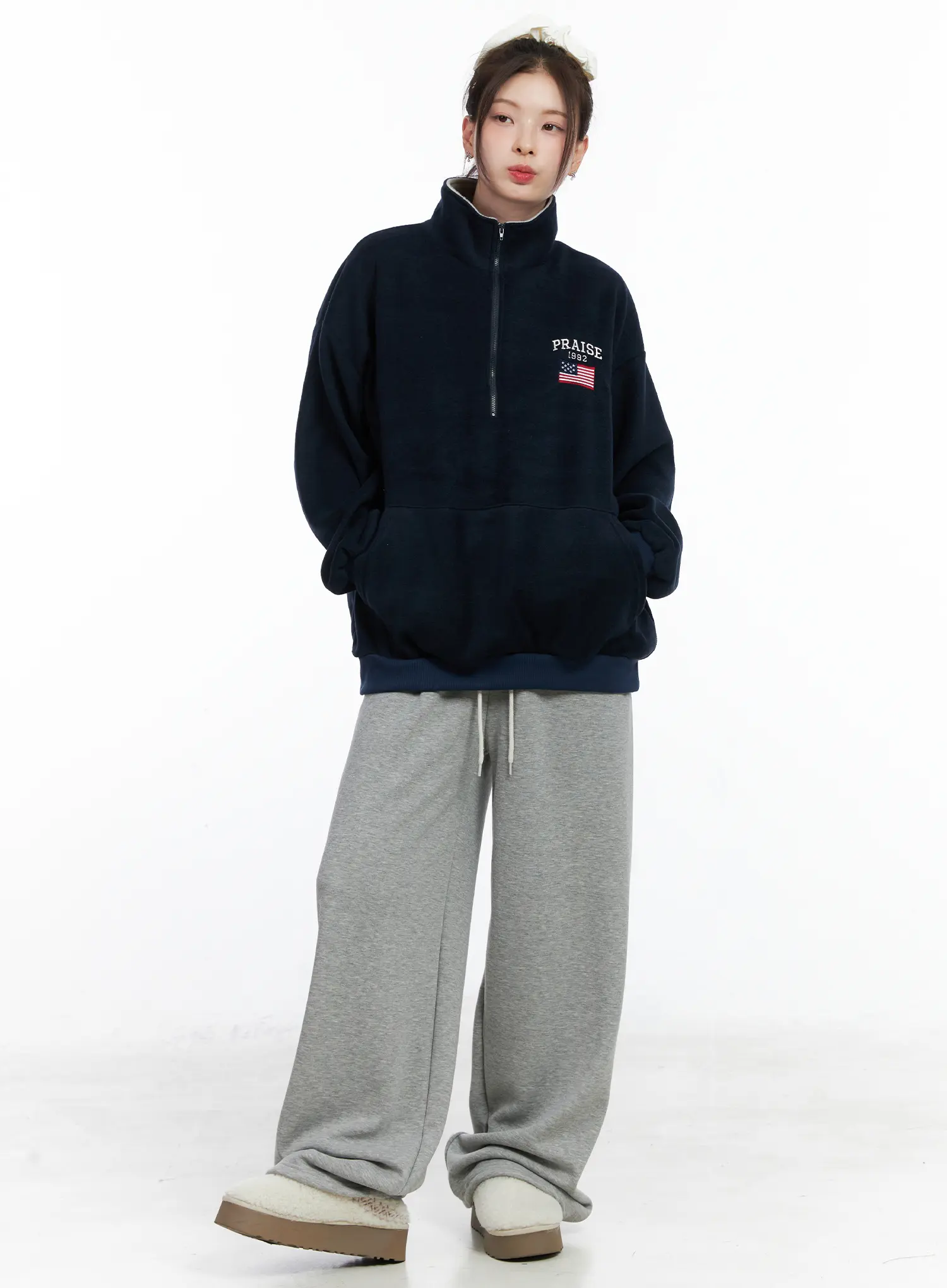 Oversized Quarter-Zip Fleece Pullover CN518 - Image 2