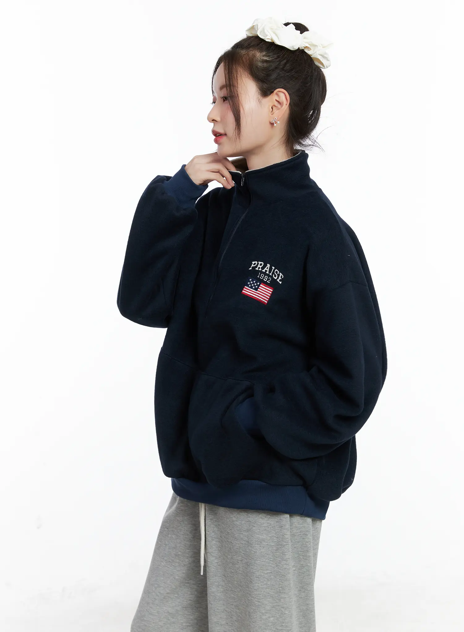 Oversized Quarter-Zip Fleece Pullover CN518 - Image 4