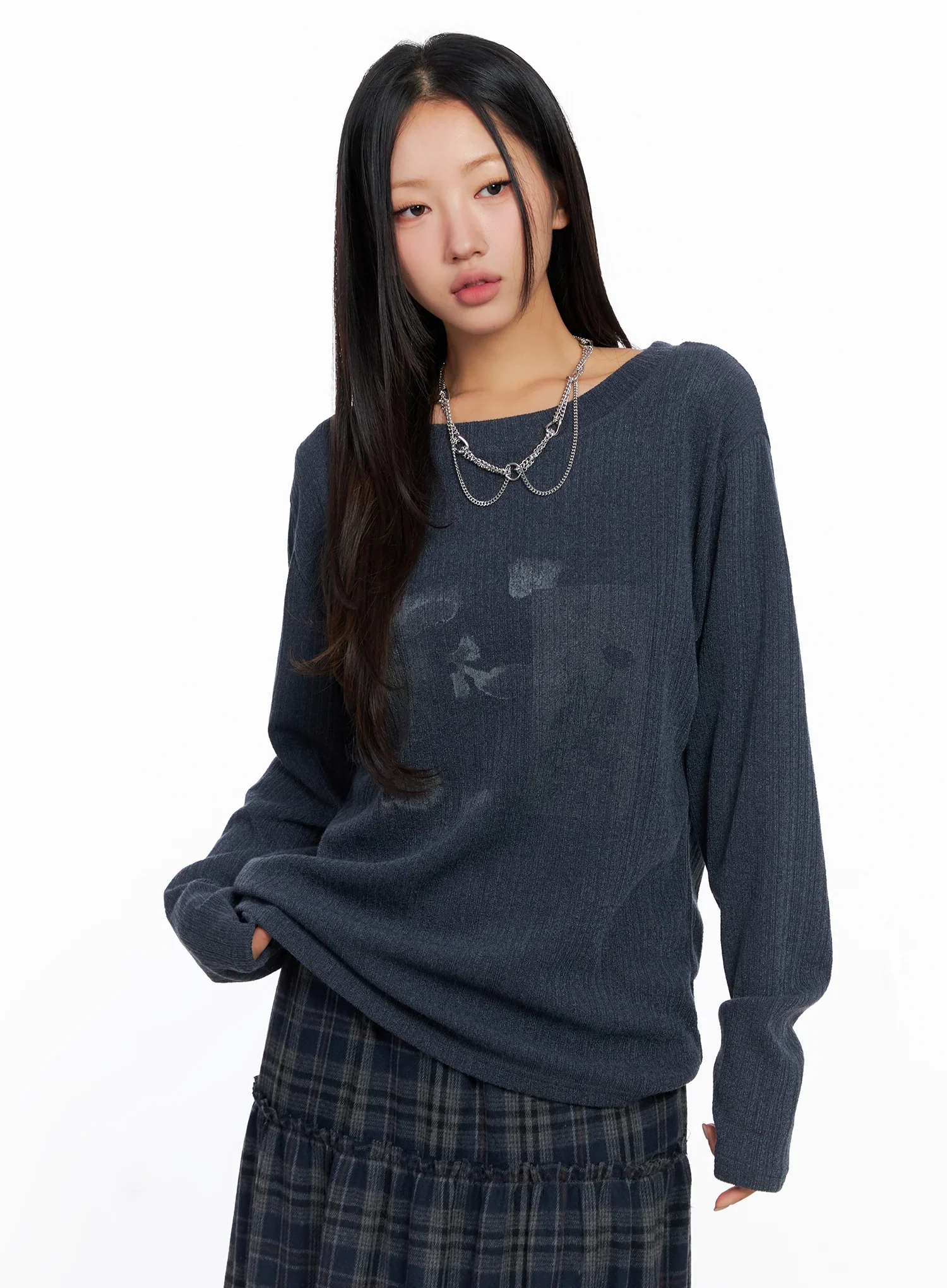 Oversized Ribbed Knit Long Sleeve Top CO515 - Image 2