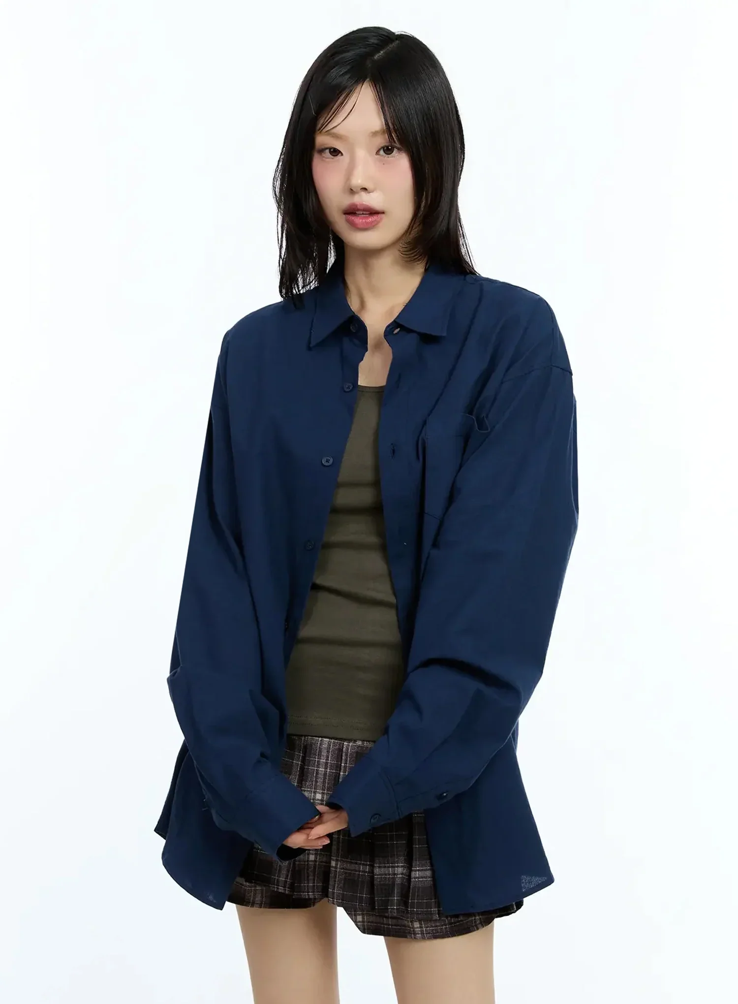 Oversized Solid Collared Shirt IU524 - Image 10