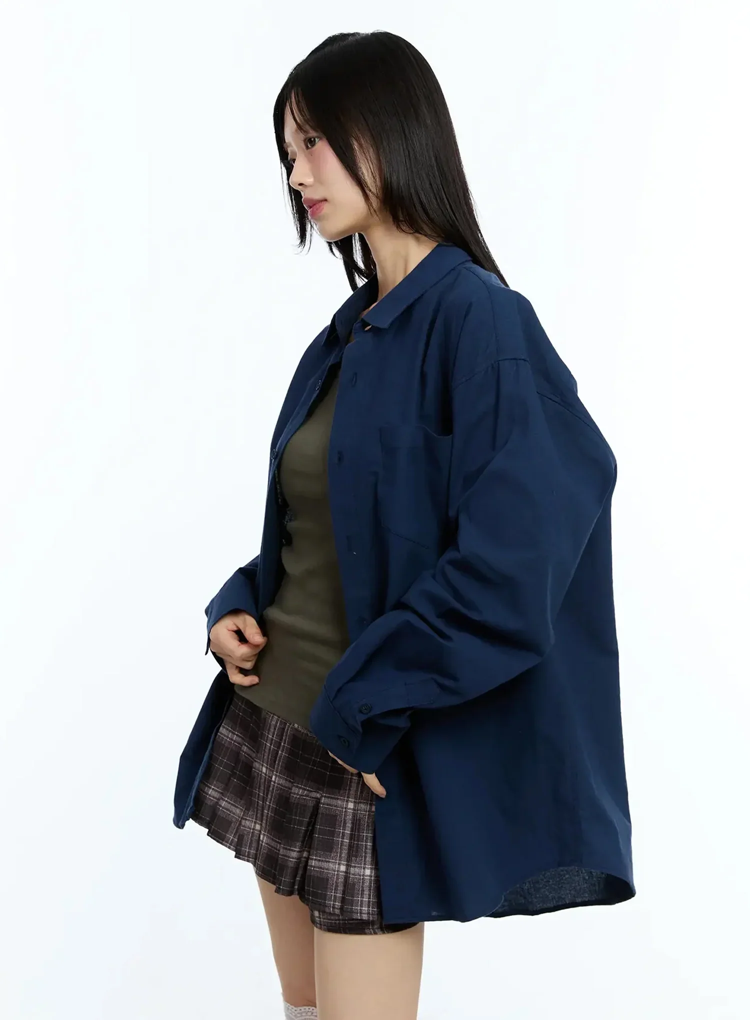 Oversized Solid Collared Shirt IU524 - Image 11