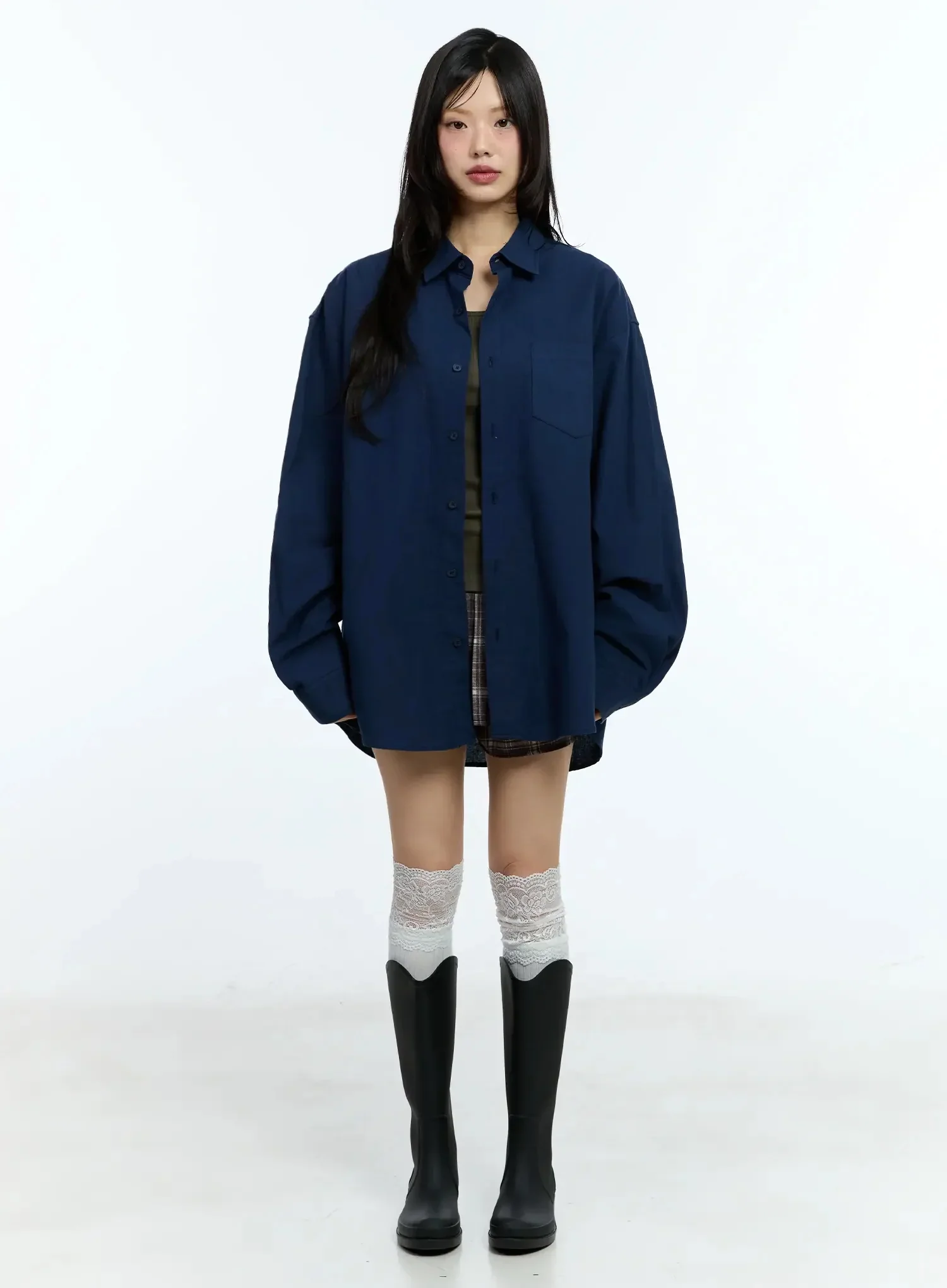 Oversized Solid Collared Shirt IU524 - Image 5