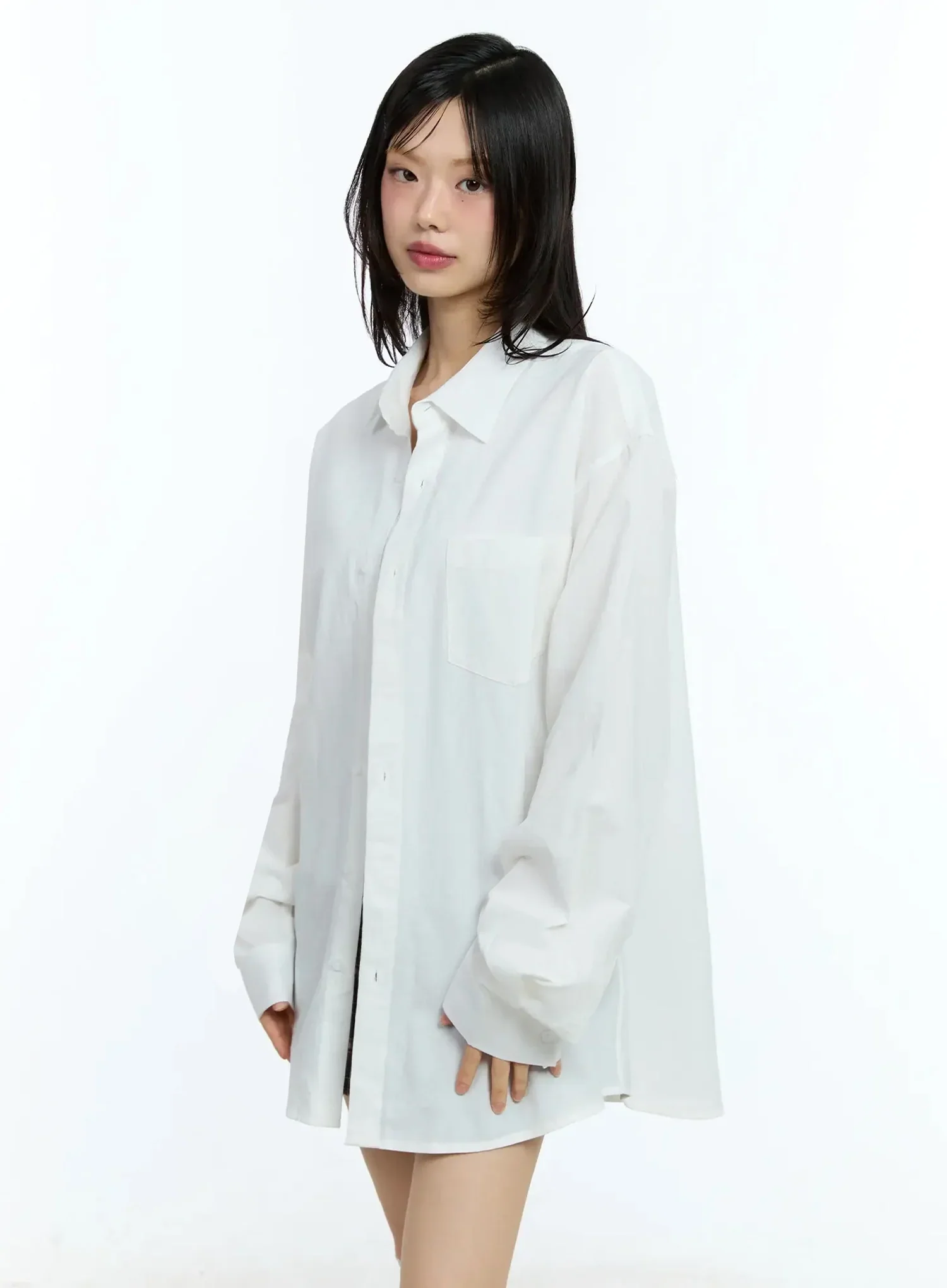 Oversized Solid Collared Shirt IU524 - Image 9