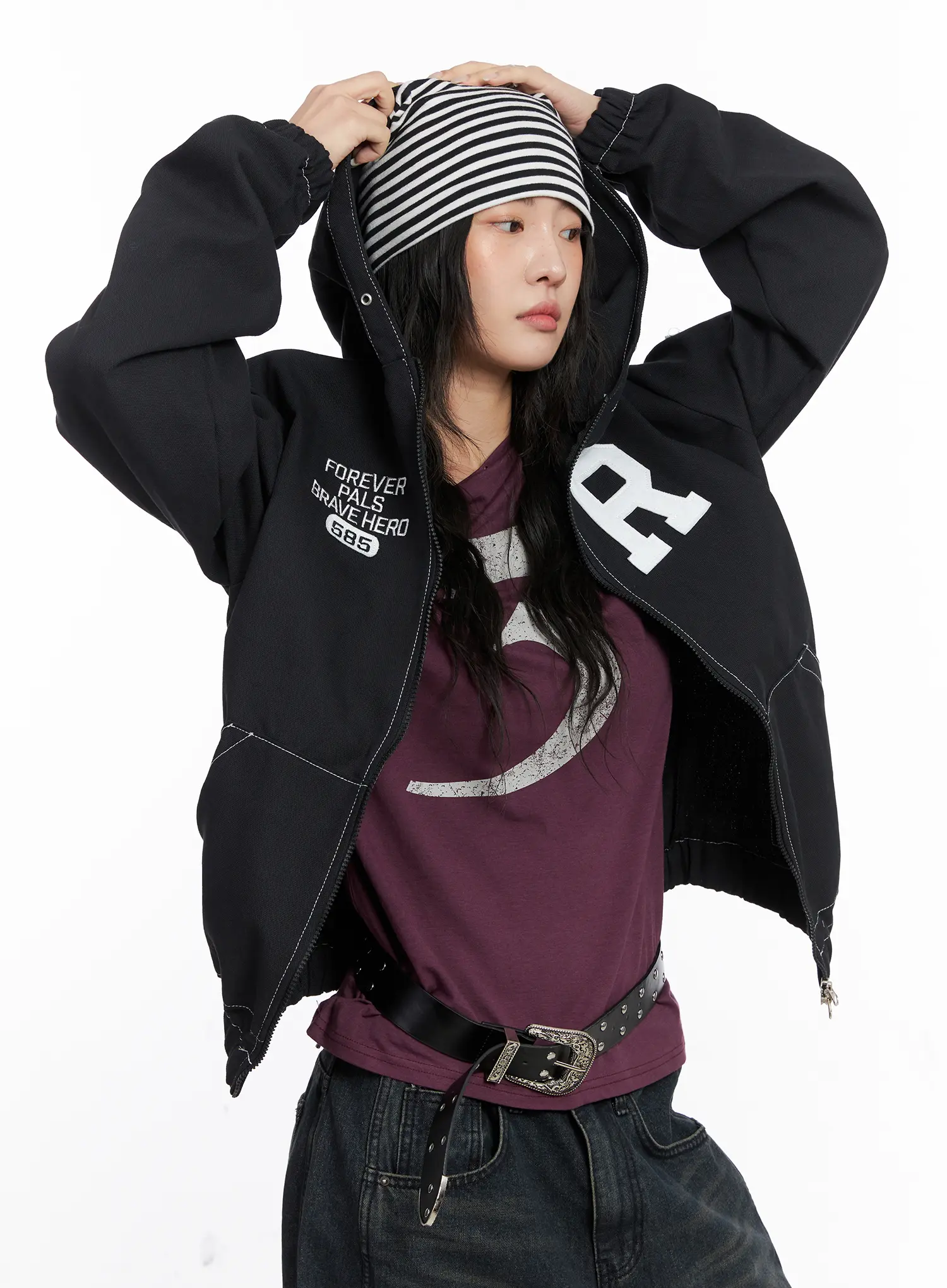 Oversized Stitch Hoodie Jacket CO507 - Image 3
