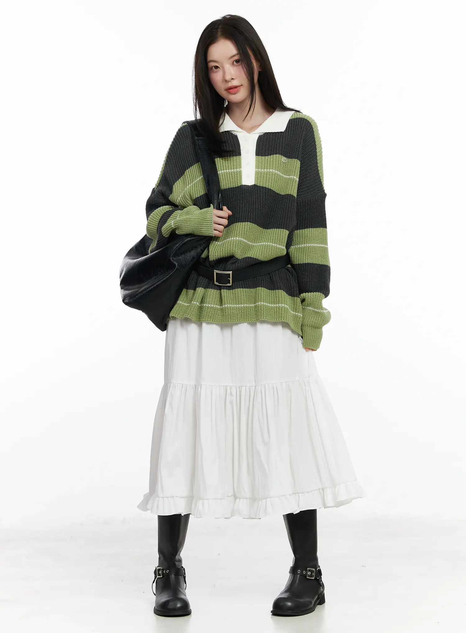 Oversized Striped Knit Pullover Sweater IF520