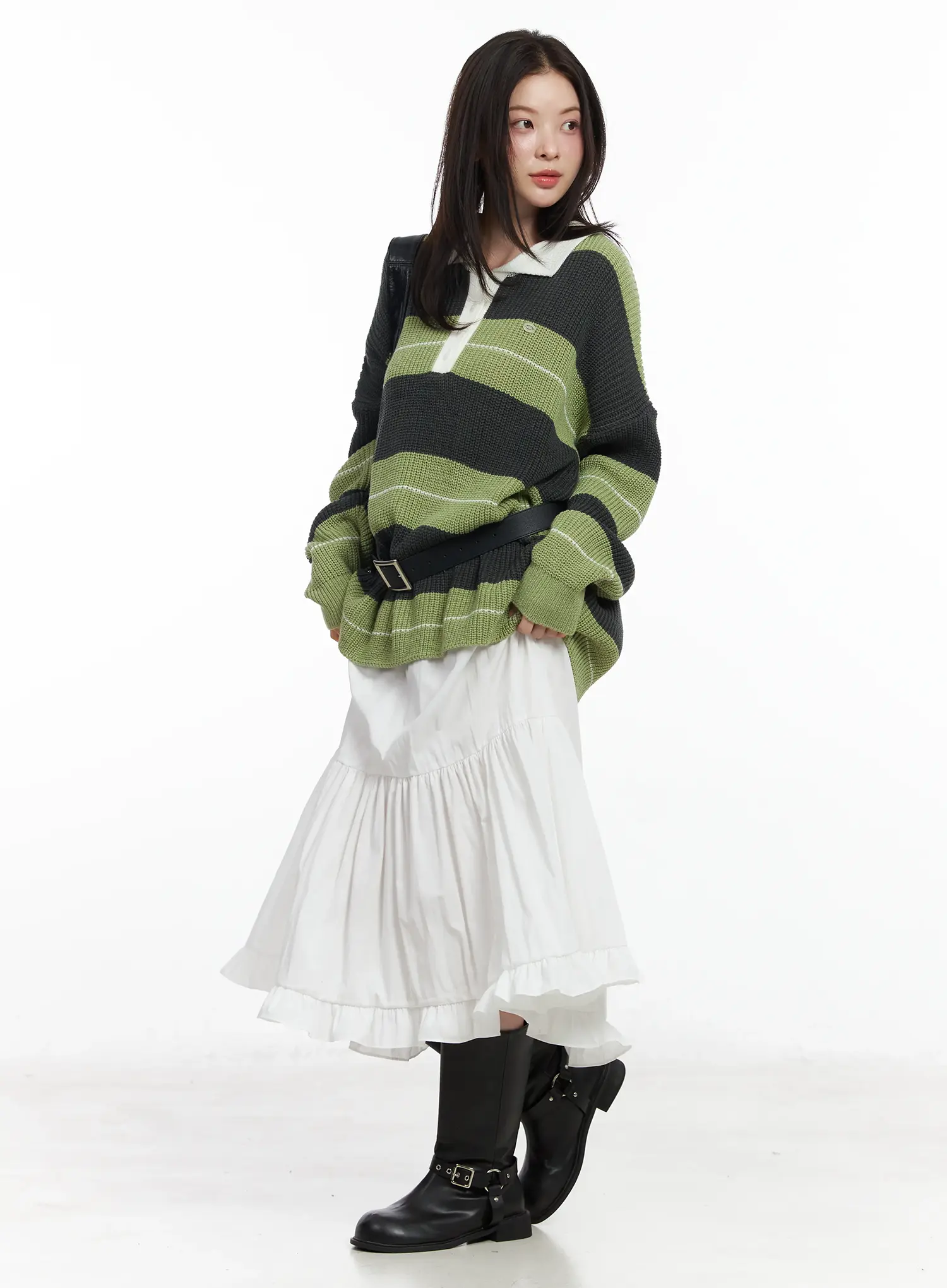 Oversized Striped Knit Pullover Sweater IF520 - Image 11