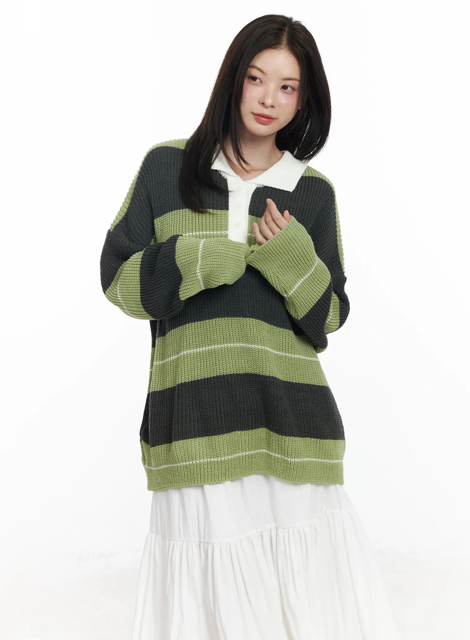 Oversized Striped Knit Pullover Sweater IF520 - Image 12