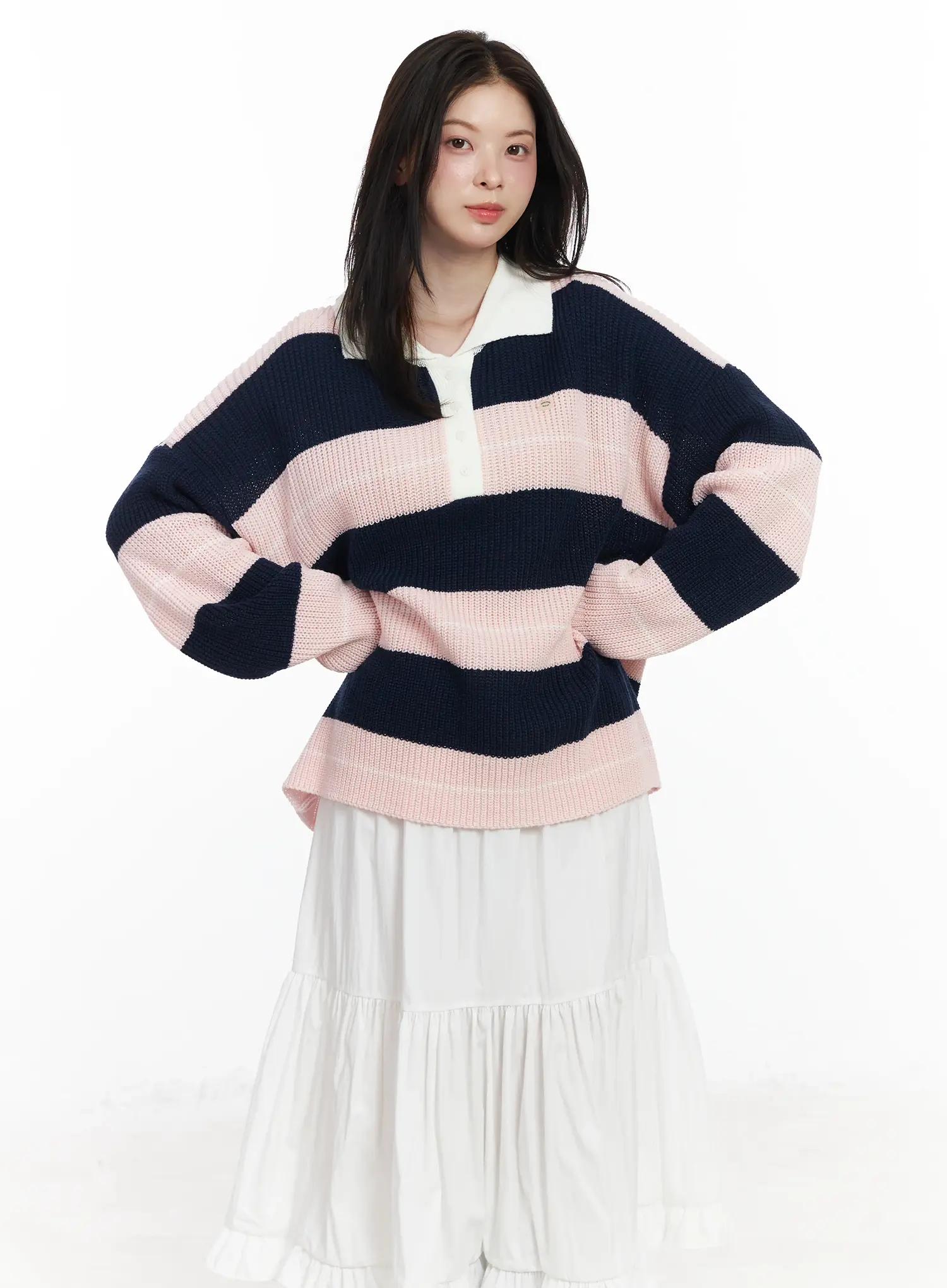 Oversized Striped Knit Pullover Sweater IF520 - Image 13