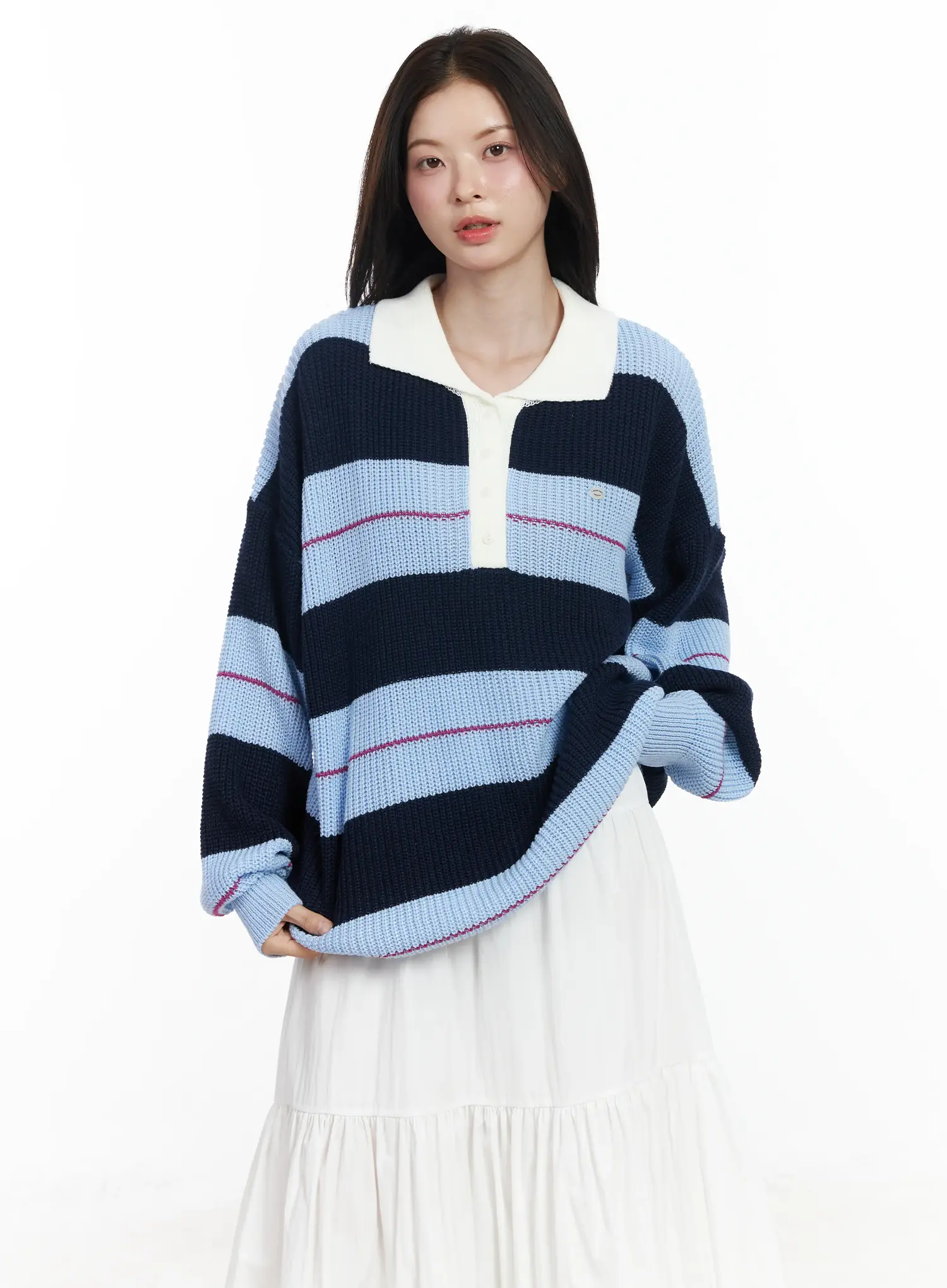 Oversized Striped Knit Pullover Sweater IF520 - Image 14