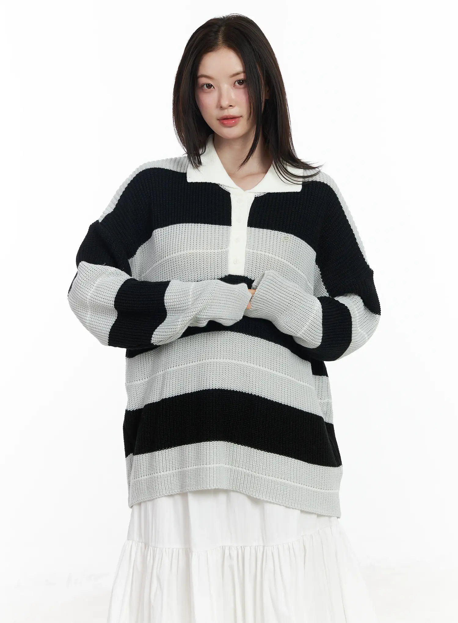 Oversized Striped Knit Pullover Sweater IF520 - Image 15