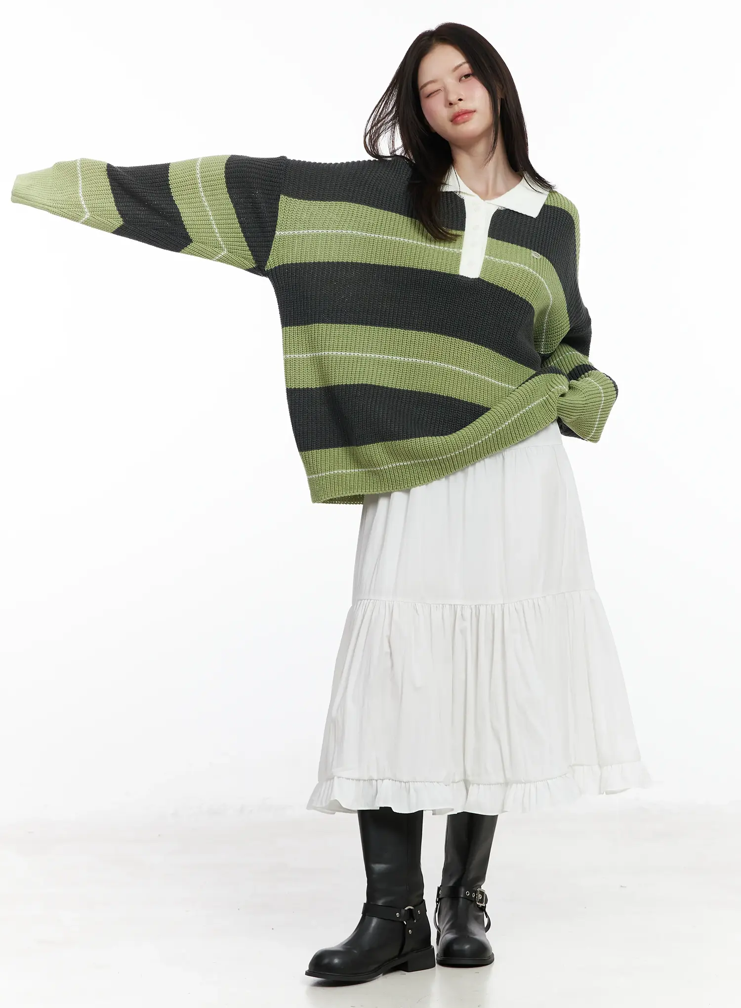 Oversized Striped Knit Pullover Sweater IF520 - Image 3