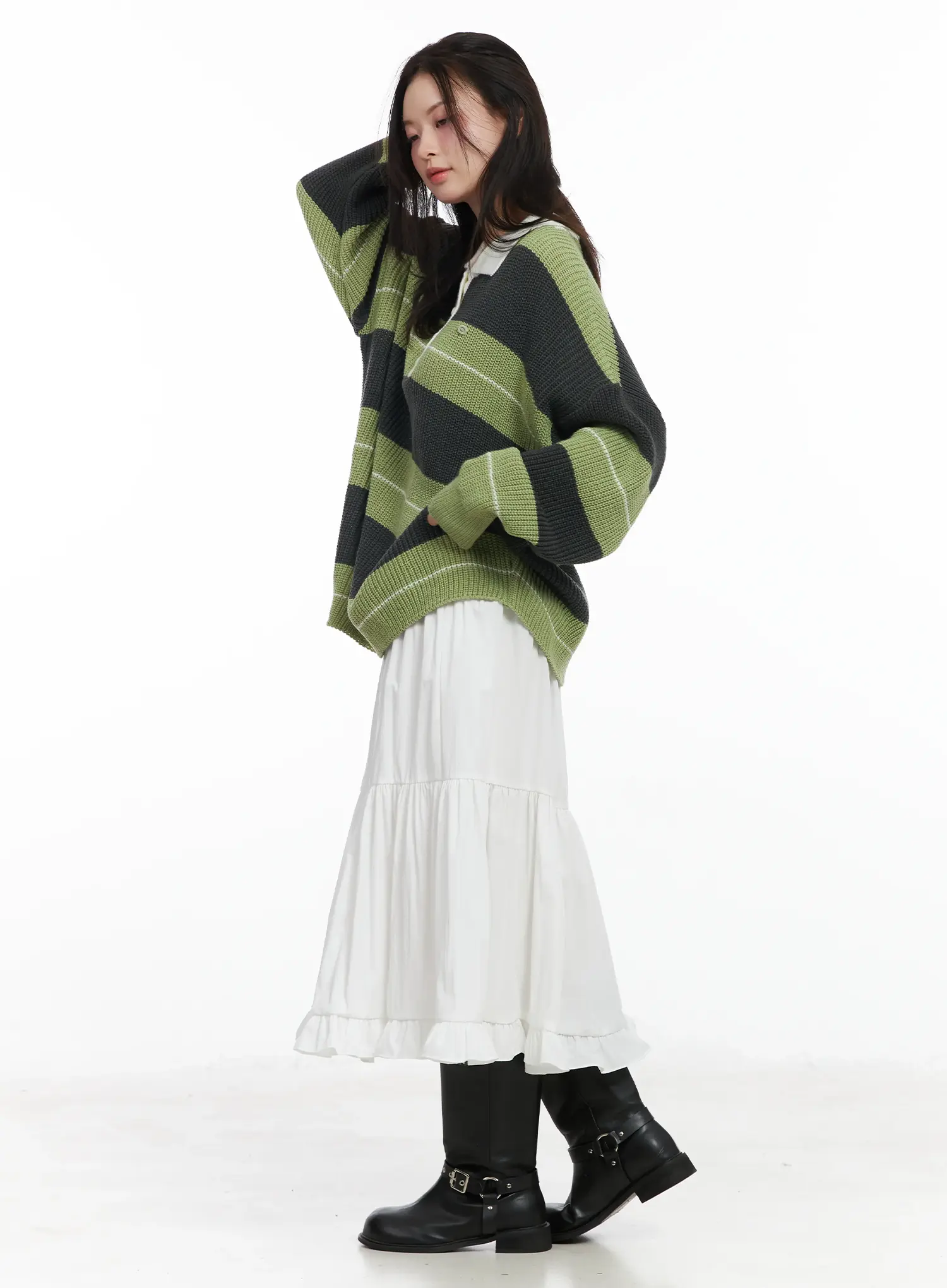 Oversized Striped Knit Pullover Sweater IF520 - Image 4
