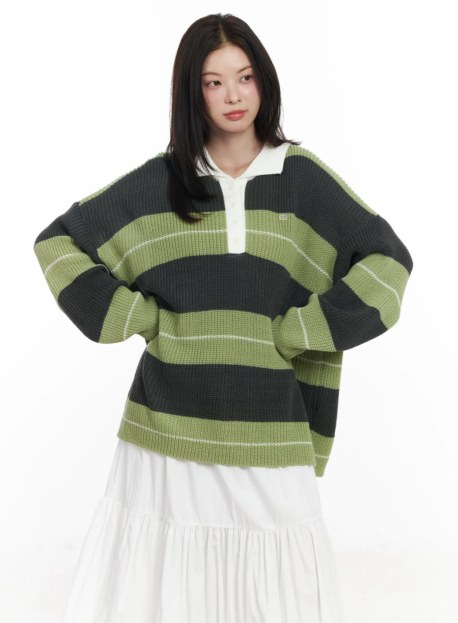 Oversized Striped Knit Pullover Sweater IF520 - Image 6