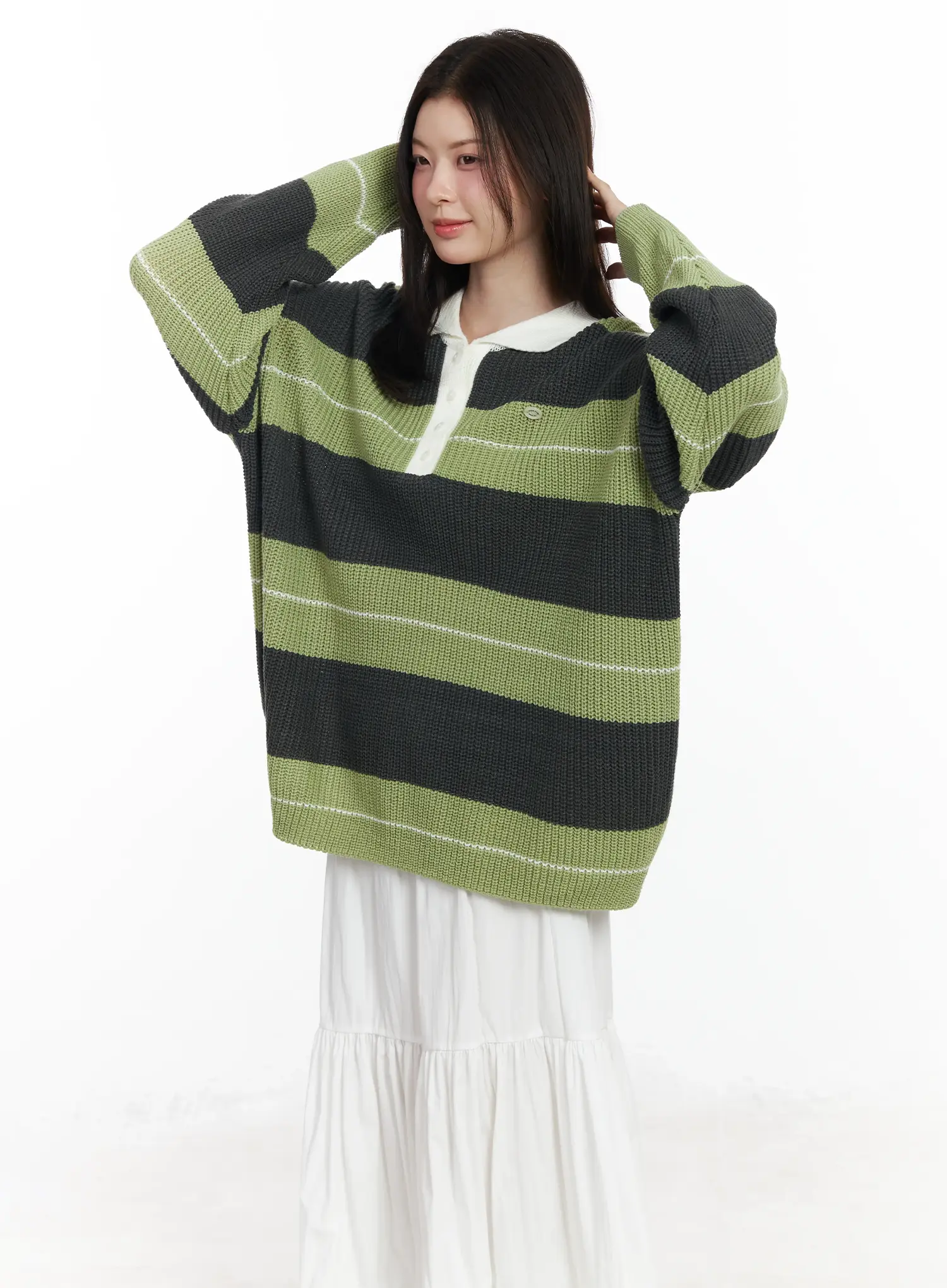 Oversized Striped Knit Pullover Sweater IF520 - Image 7