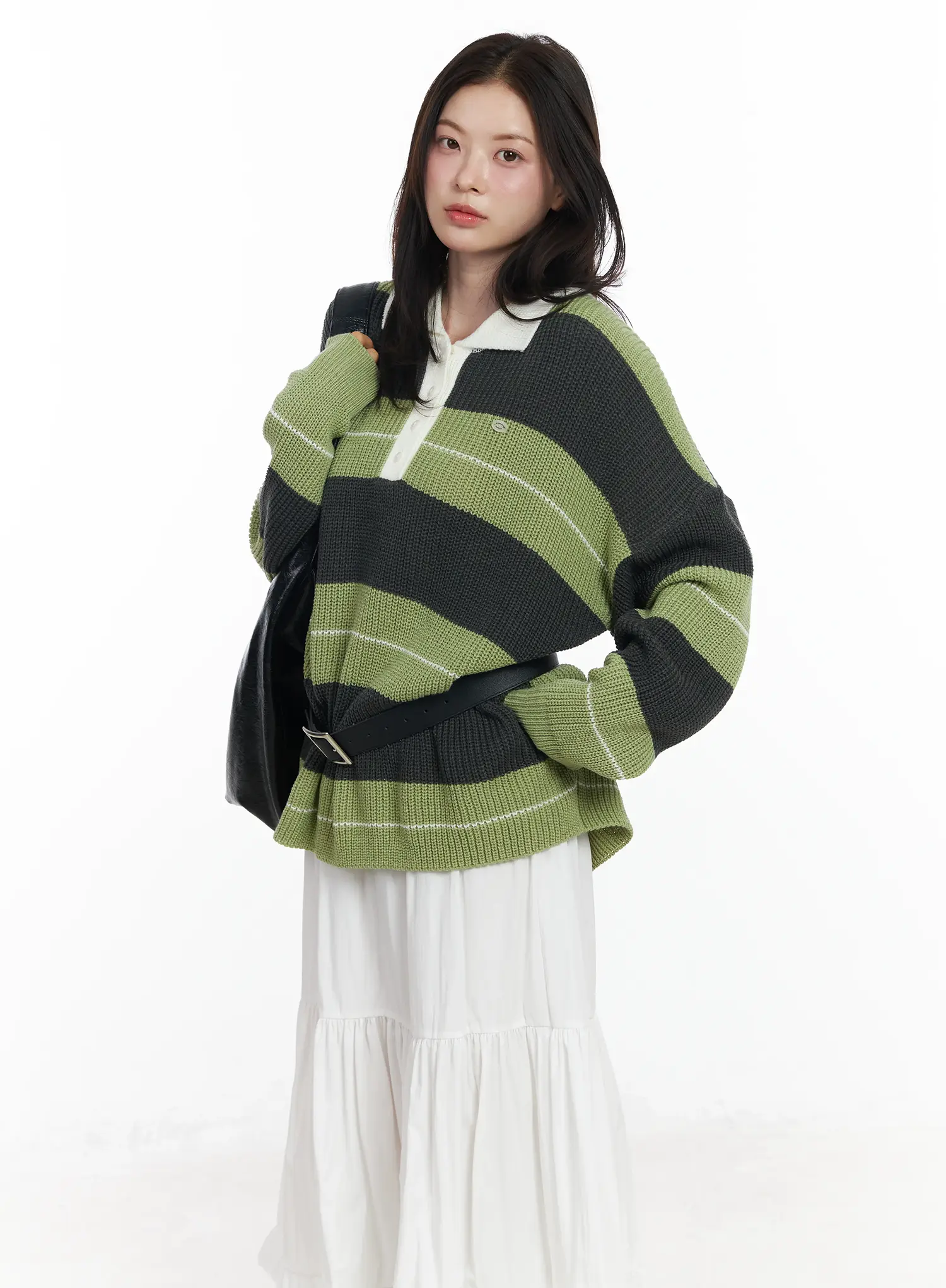 Oversized Striped Knit Pullover Sweater IF520 - Image 8