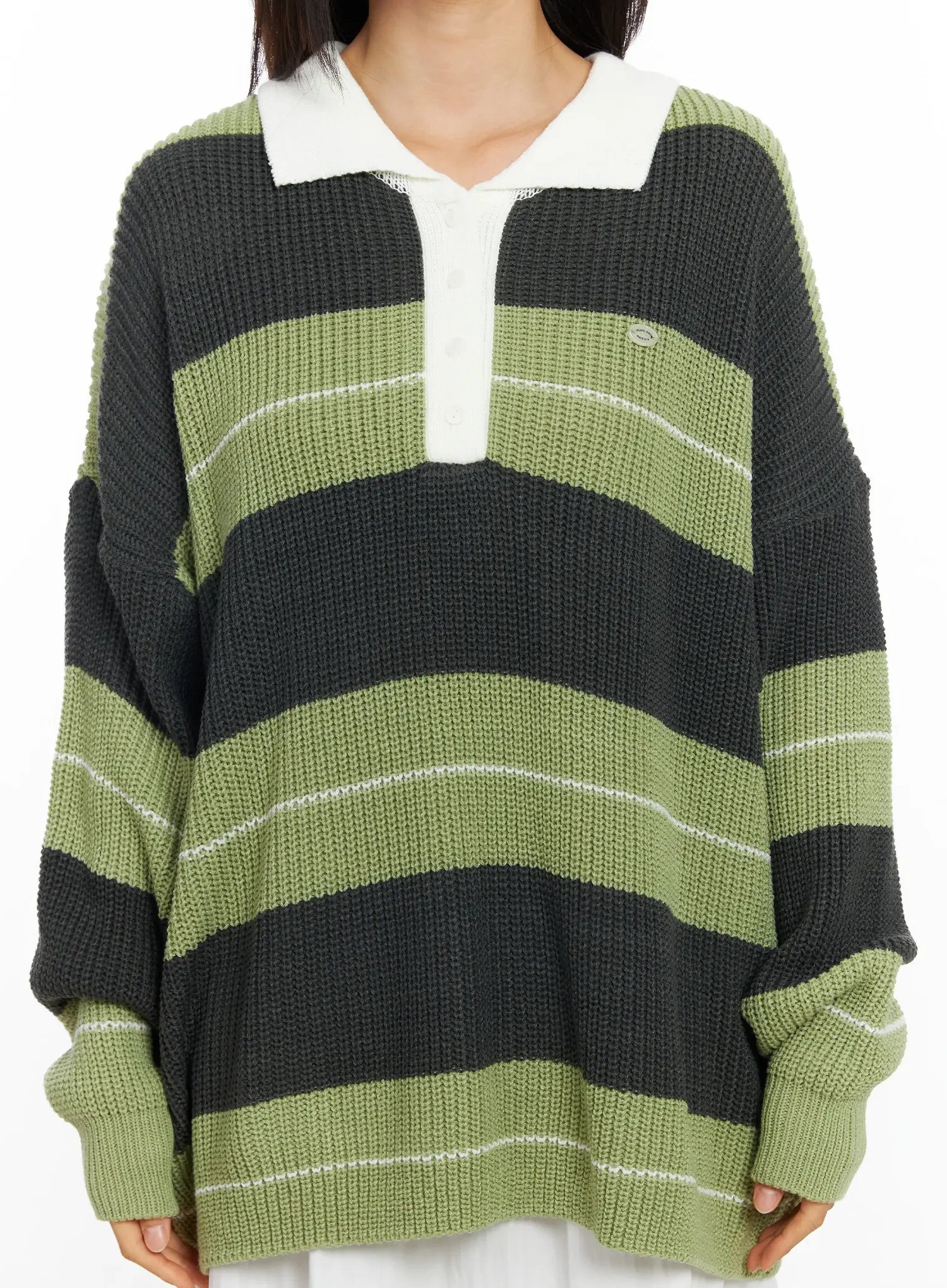 Oversized Striped Knit Pullover Sweater IF520 - Image 9
