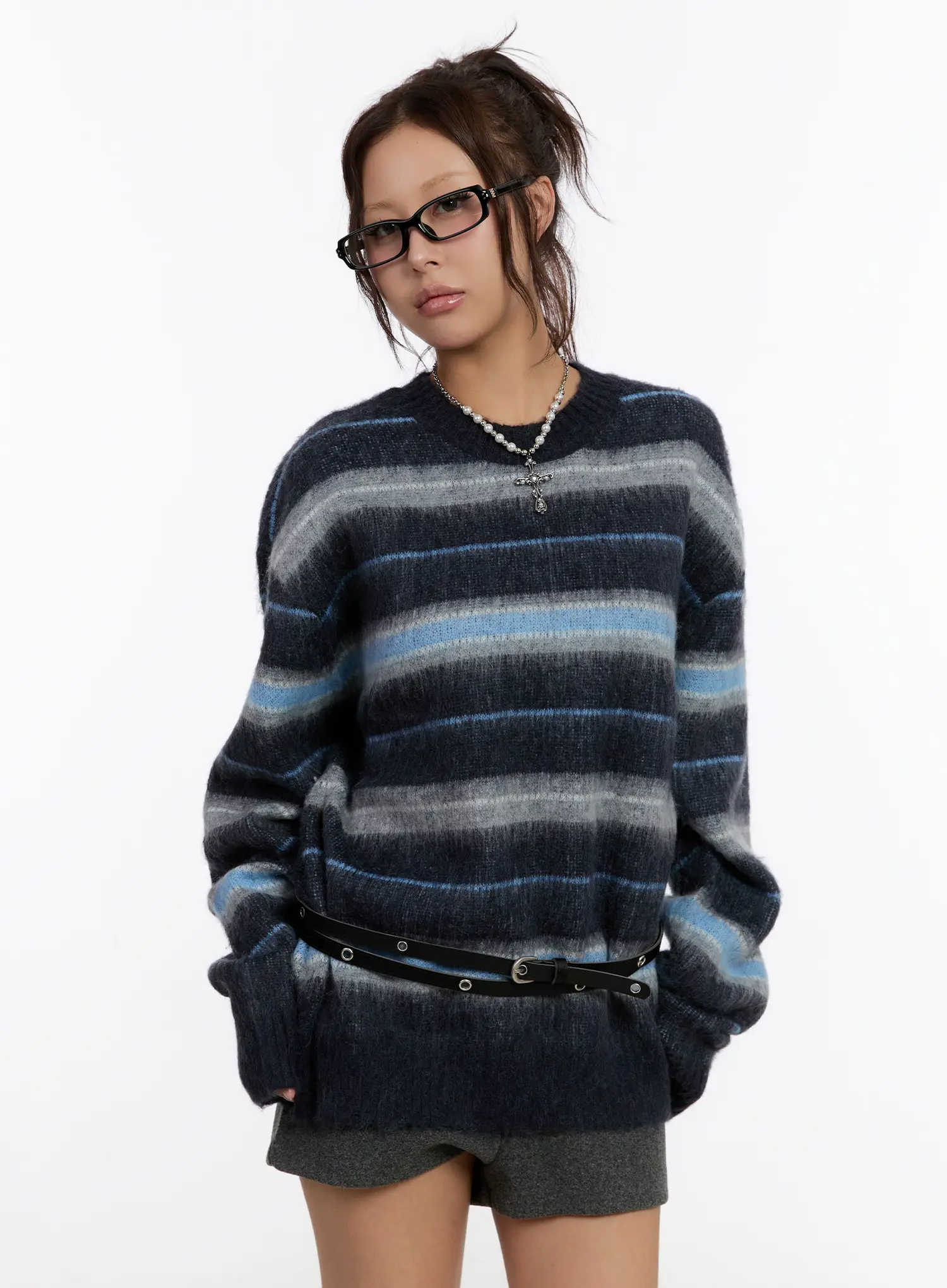 Oversized Striped Knit Sweater CN527 - Image 2