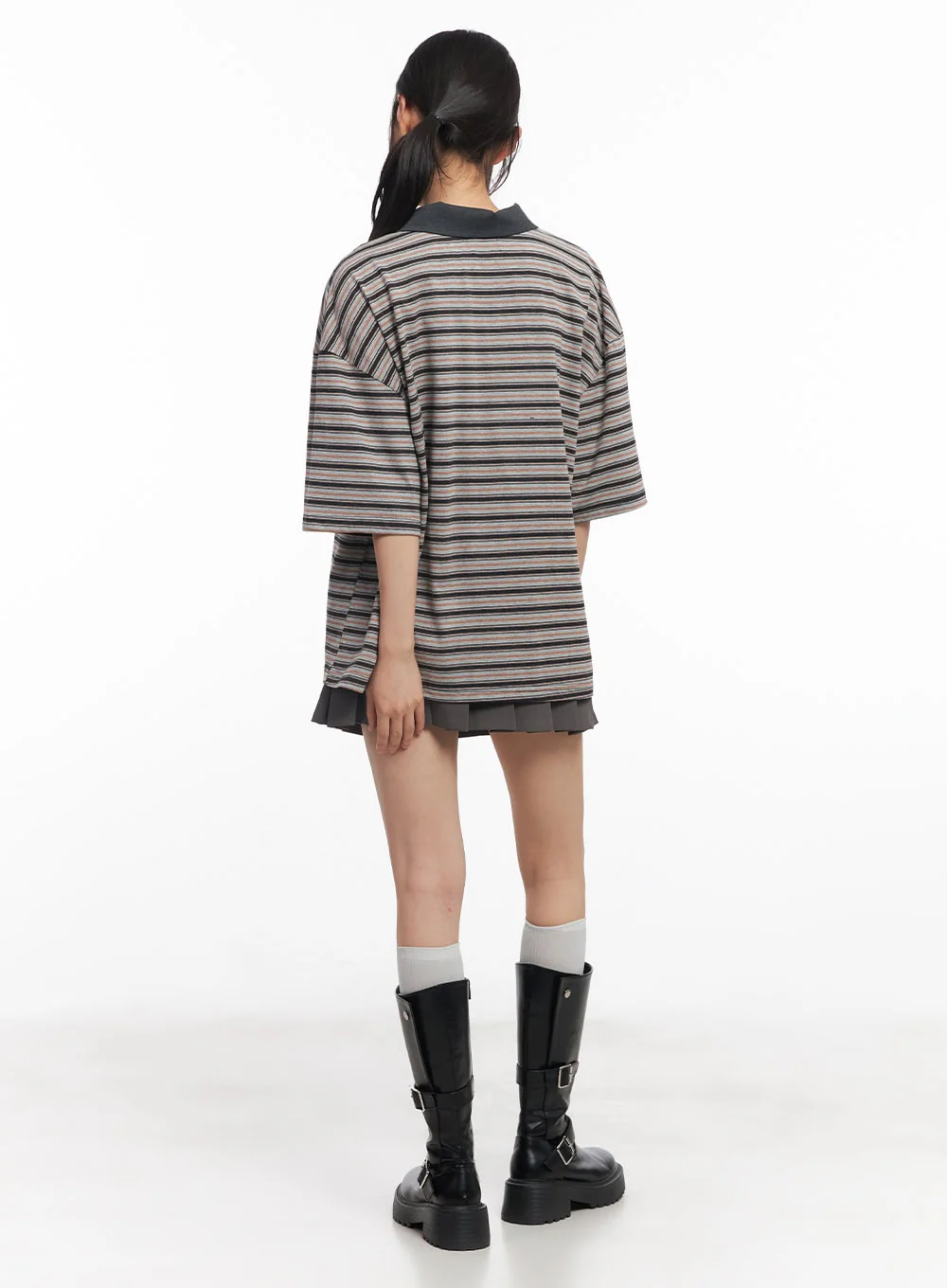 Oversized Striped Short Sleeve Polo Shirt CY514 - Image 7