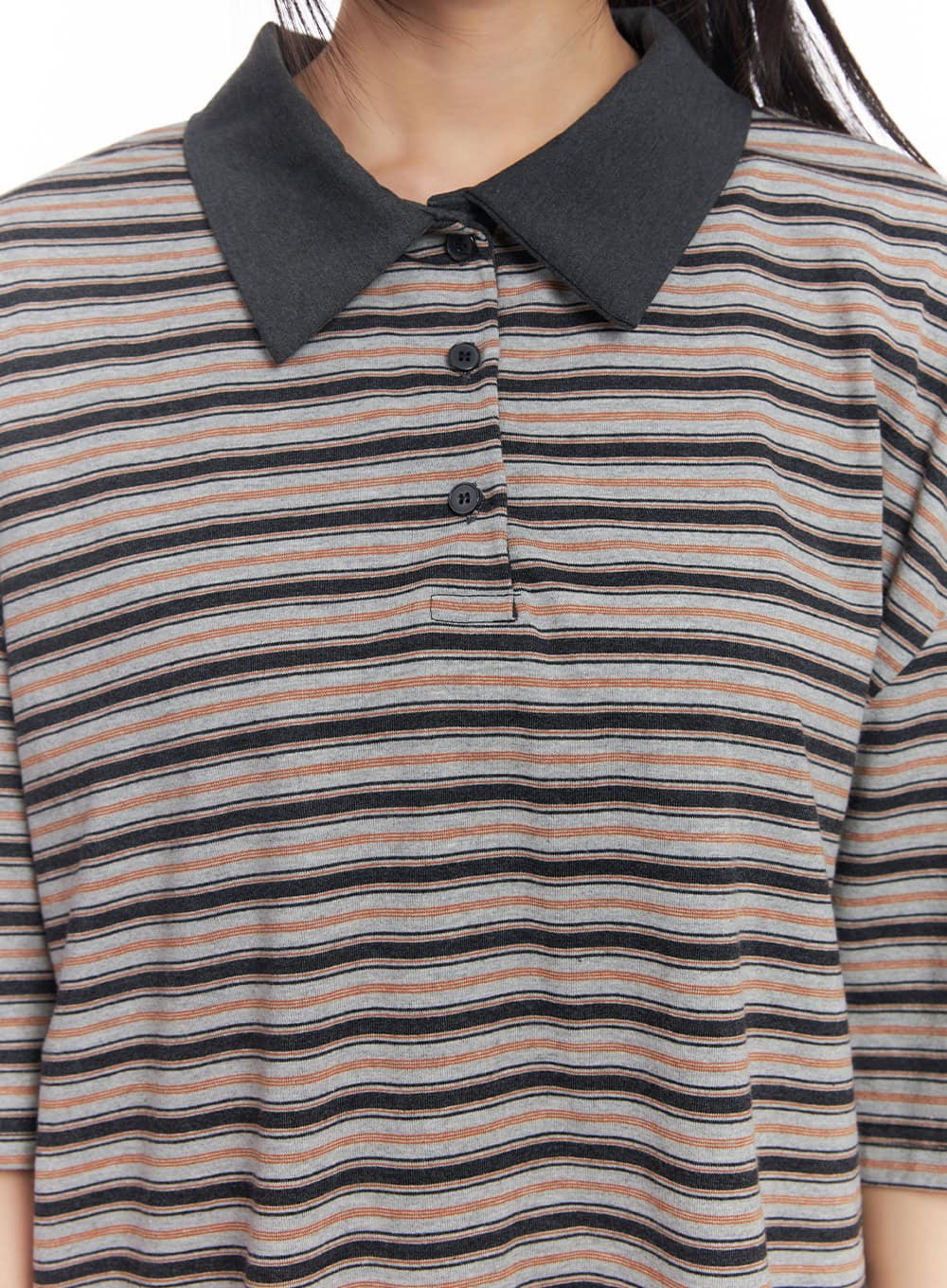 Oversized Striped Short Sleeve Polo Shirt CY514 - Image 8